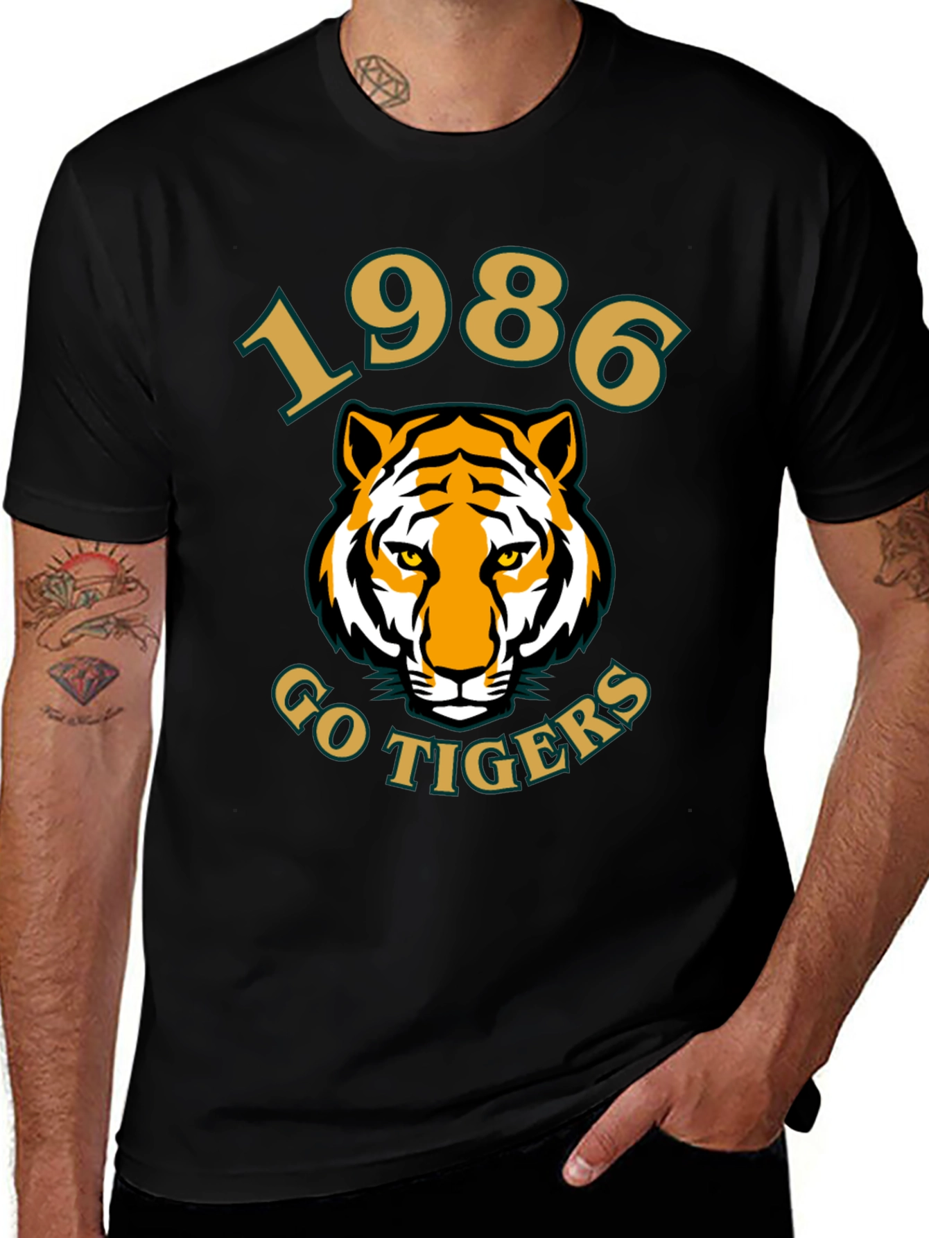 1986 Go Tigers T-Shirt - Black Cotton Tee