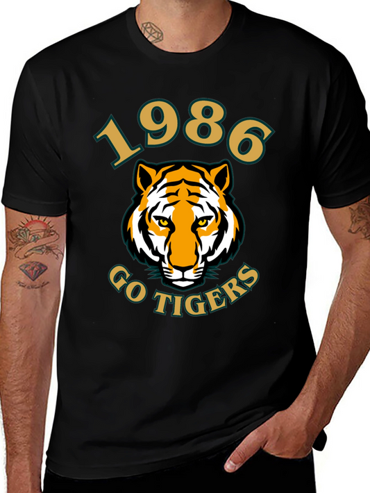 1986 Go Tigers T-Shirt - Black Cotton Tee