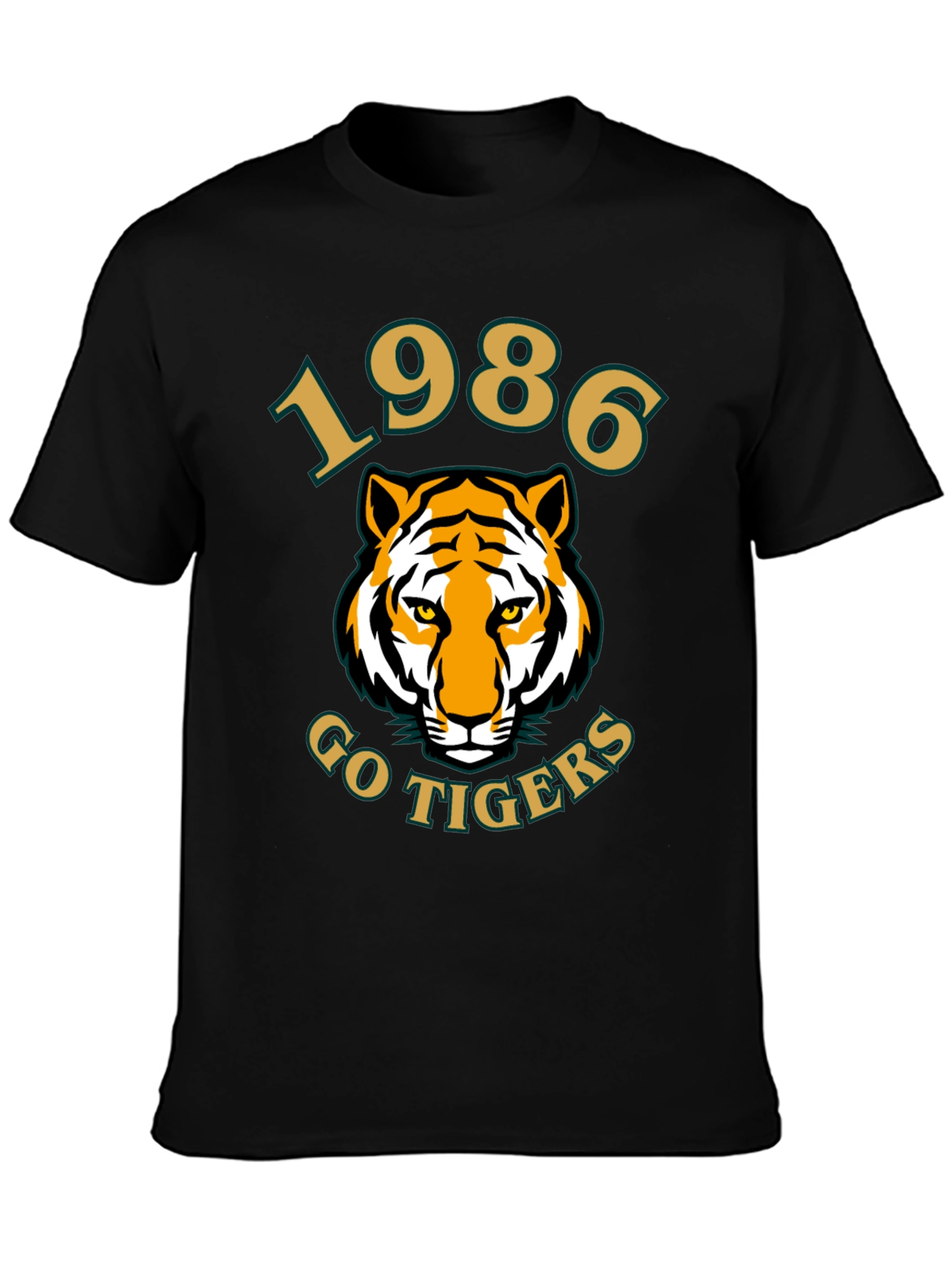 1986 Go Tigers T-Shirt - Black Cotton Tee