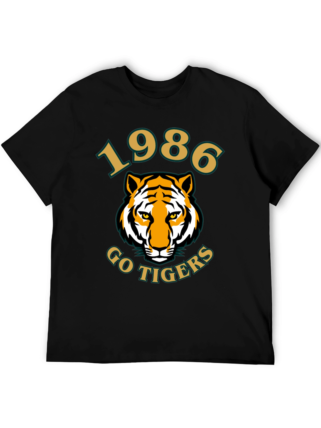 1986 Go Tigers T-Shirt - Black Cotton Tee