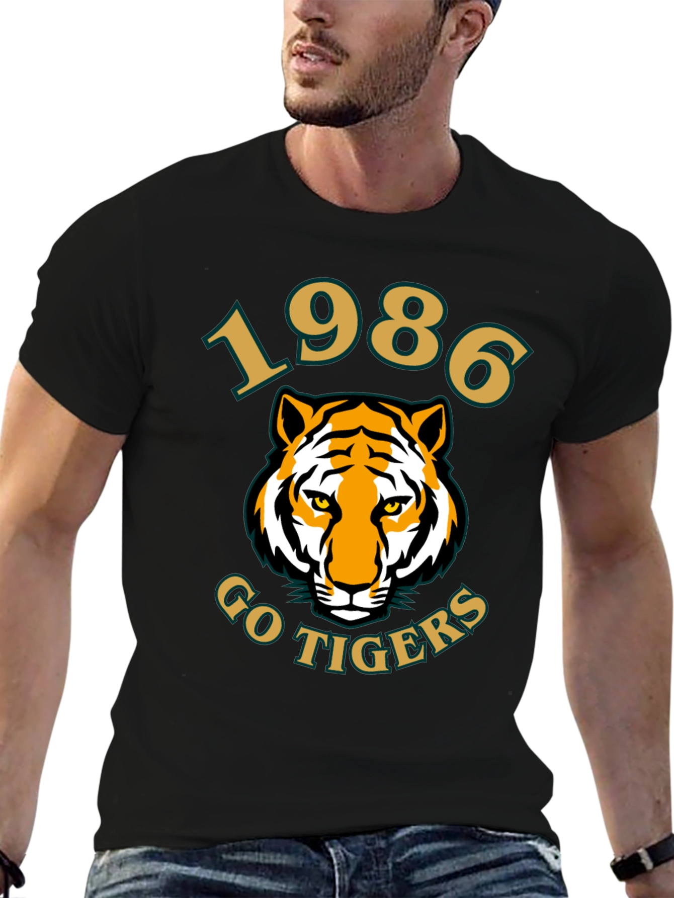 1986 Go Tigers T-Shirt - Black Cotton Tee