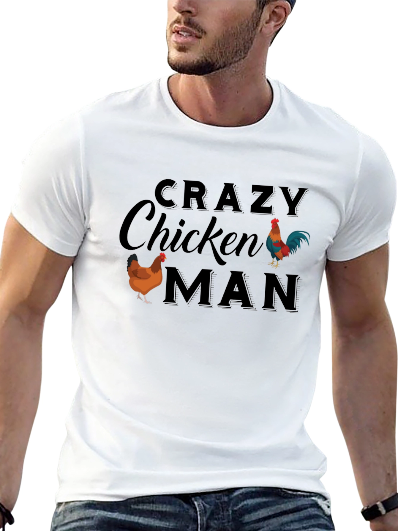Crazy Chicken Man T-Shirt - Novelty Tee