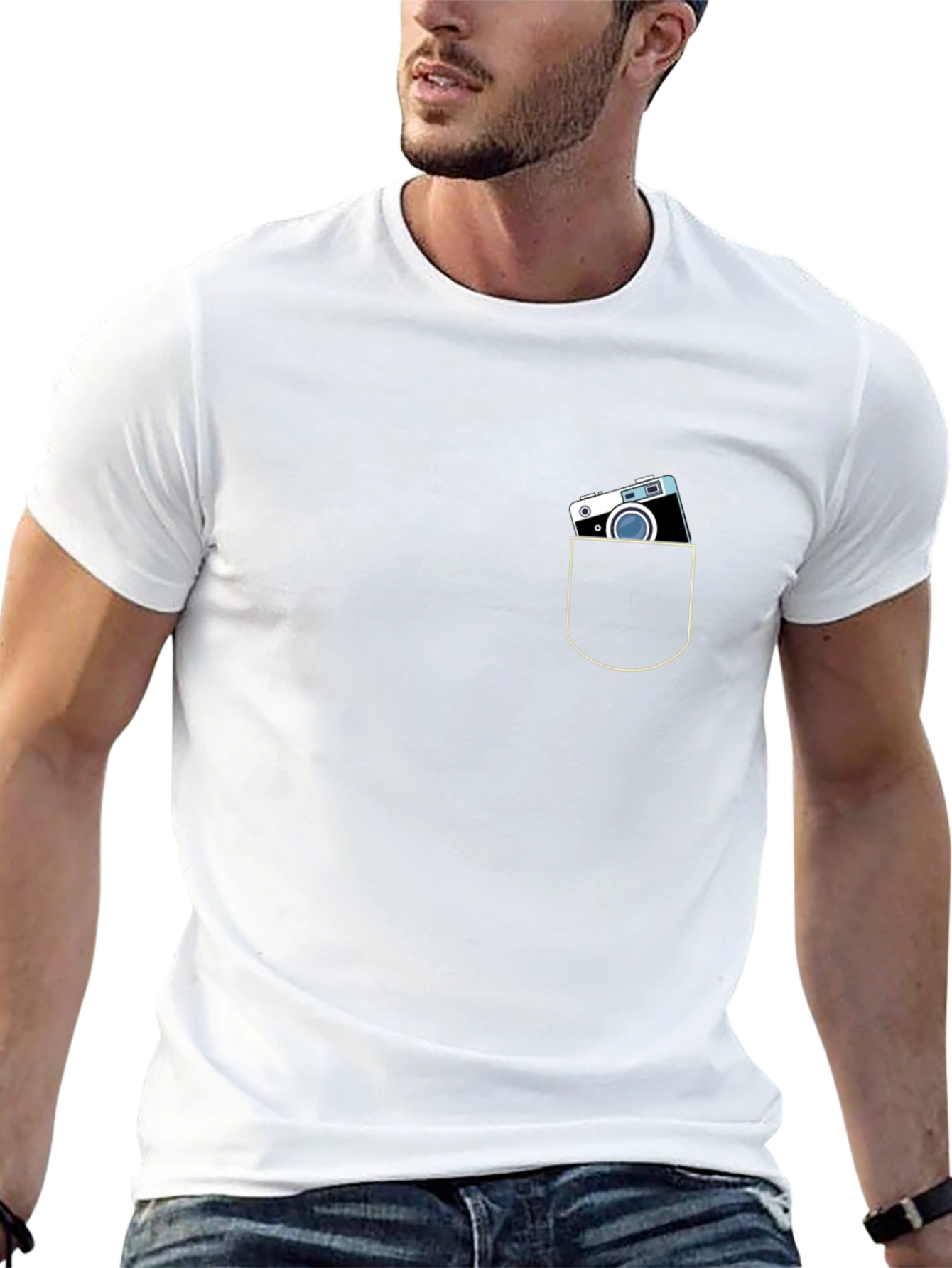 Retro Camera Pocket Black T-Shirt