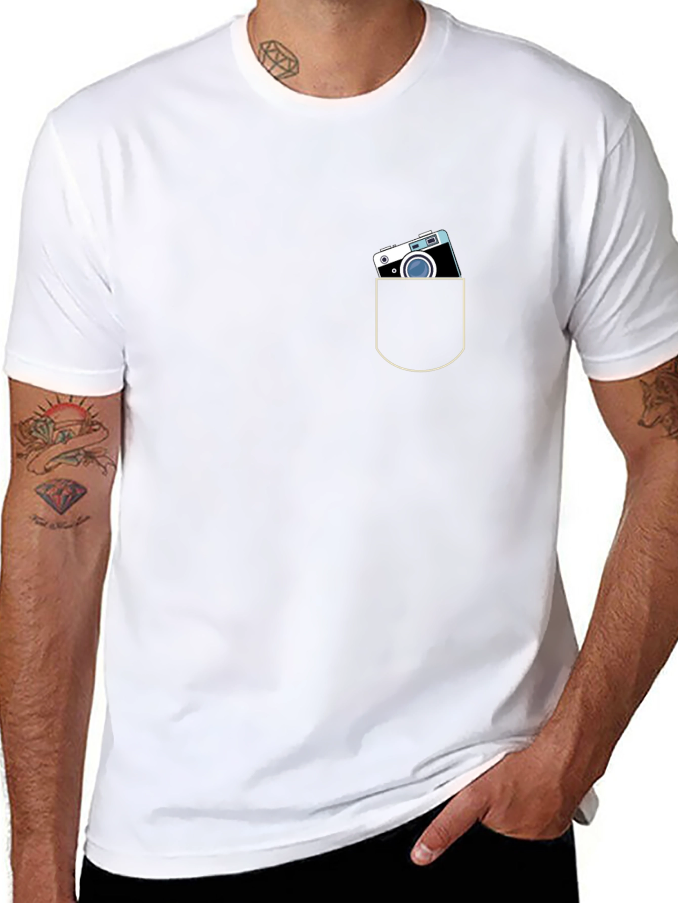 Retro Camera Pocket Black T-Shirt