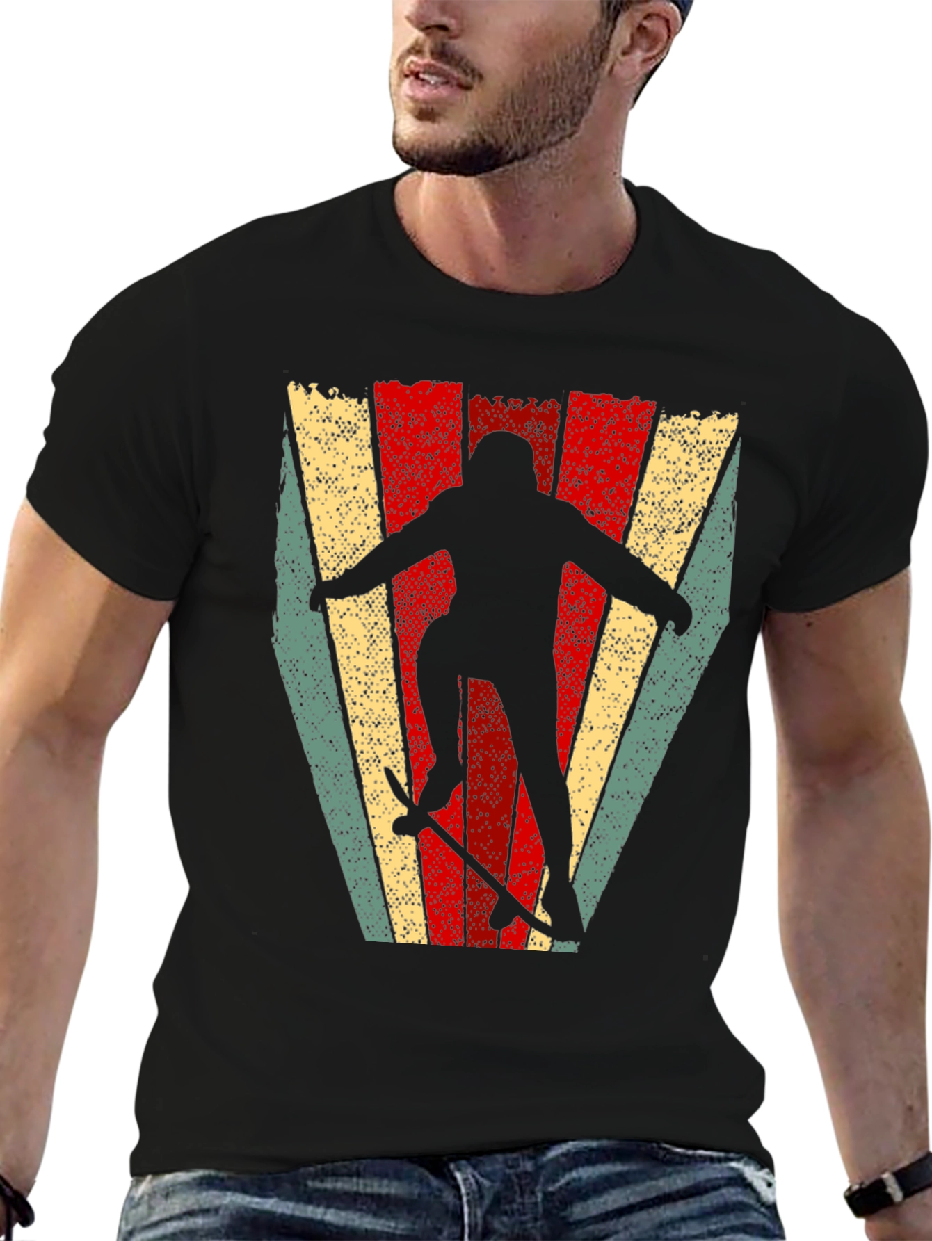 Retro Skateboarder Graphic T-Shirt - Black
