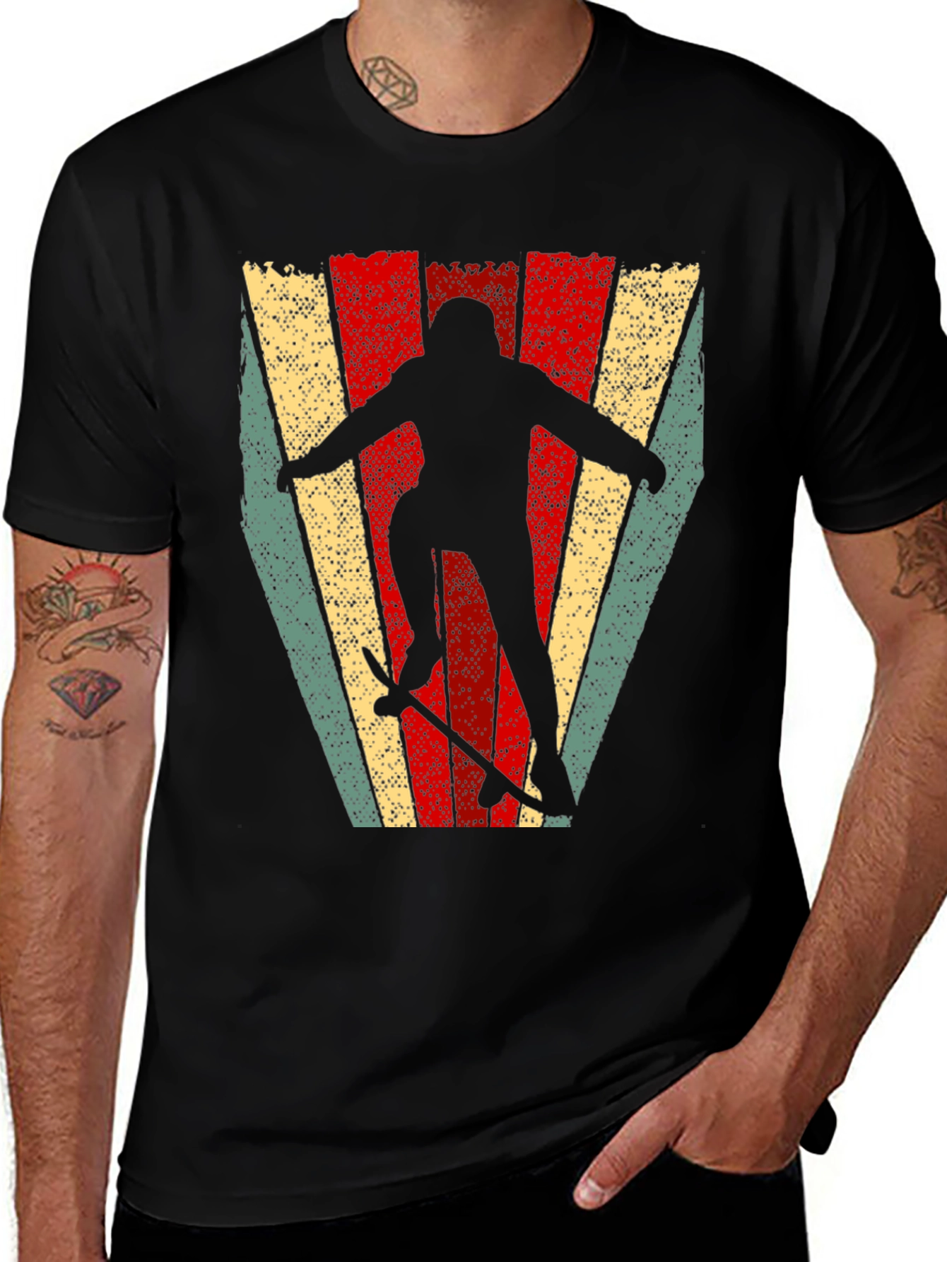 Retro Skateboarder Graphic T-Shirt - Black