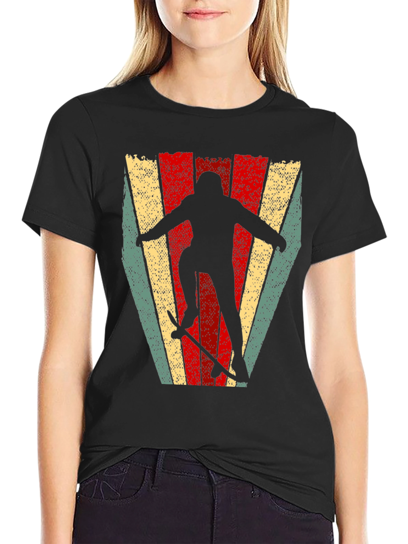 Retro Skateboarder Graphic T-Shirt - Black