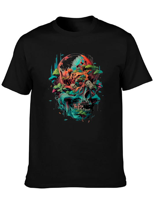 Skull & Earth Graphic T-Shirt - Bold Artistic Tee