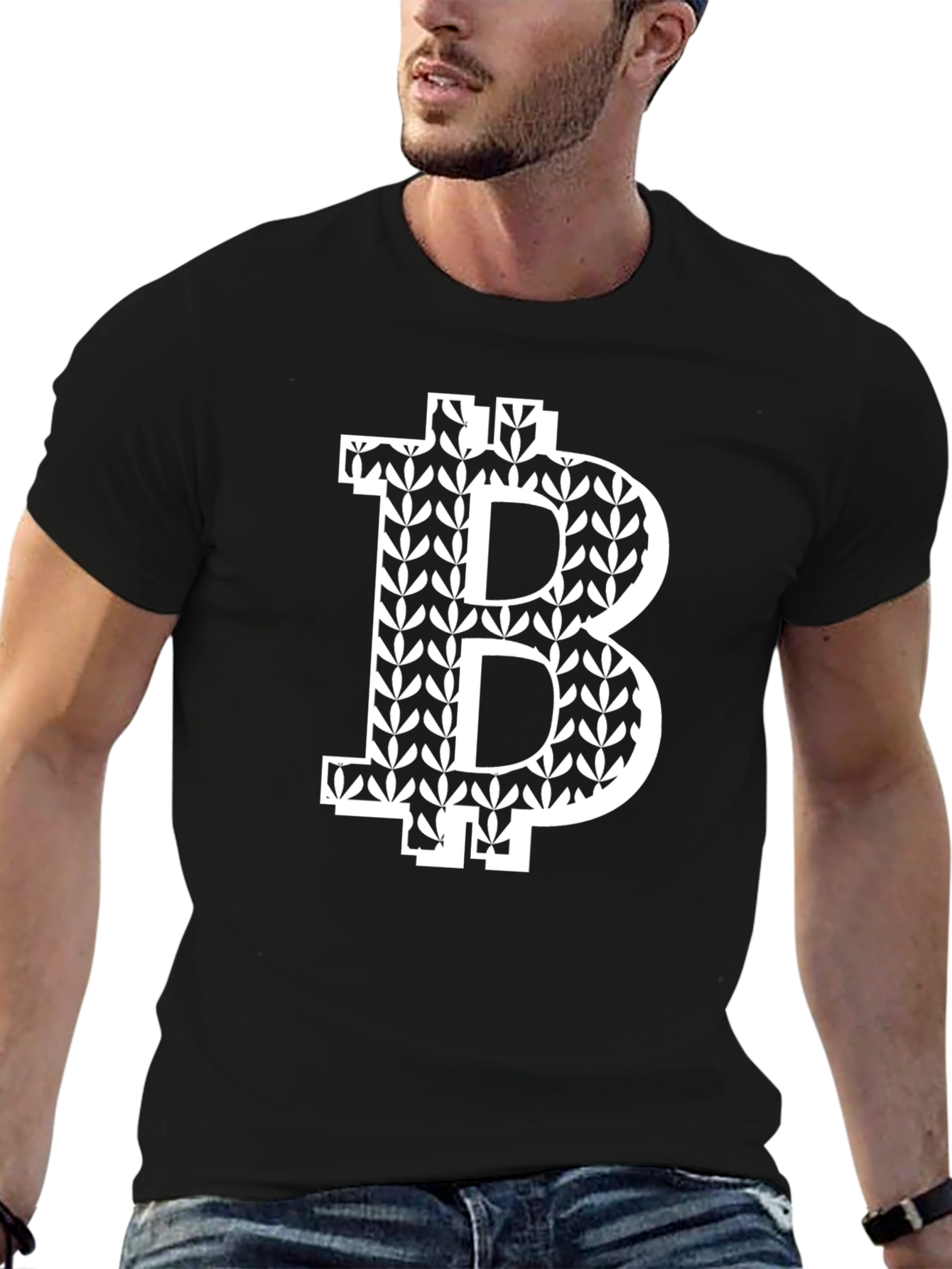 Bitcoin Leaf Pattern Black T-Shirt