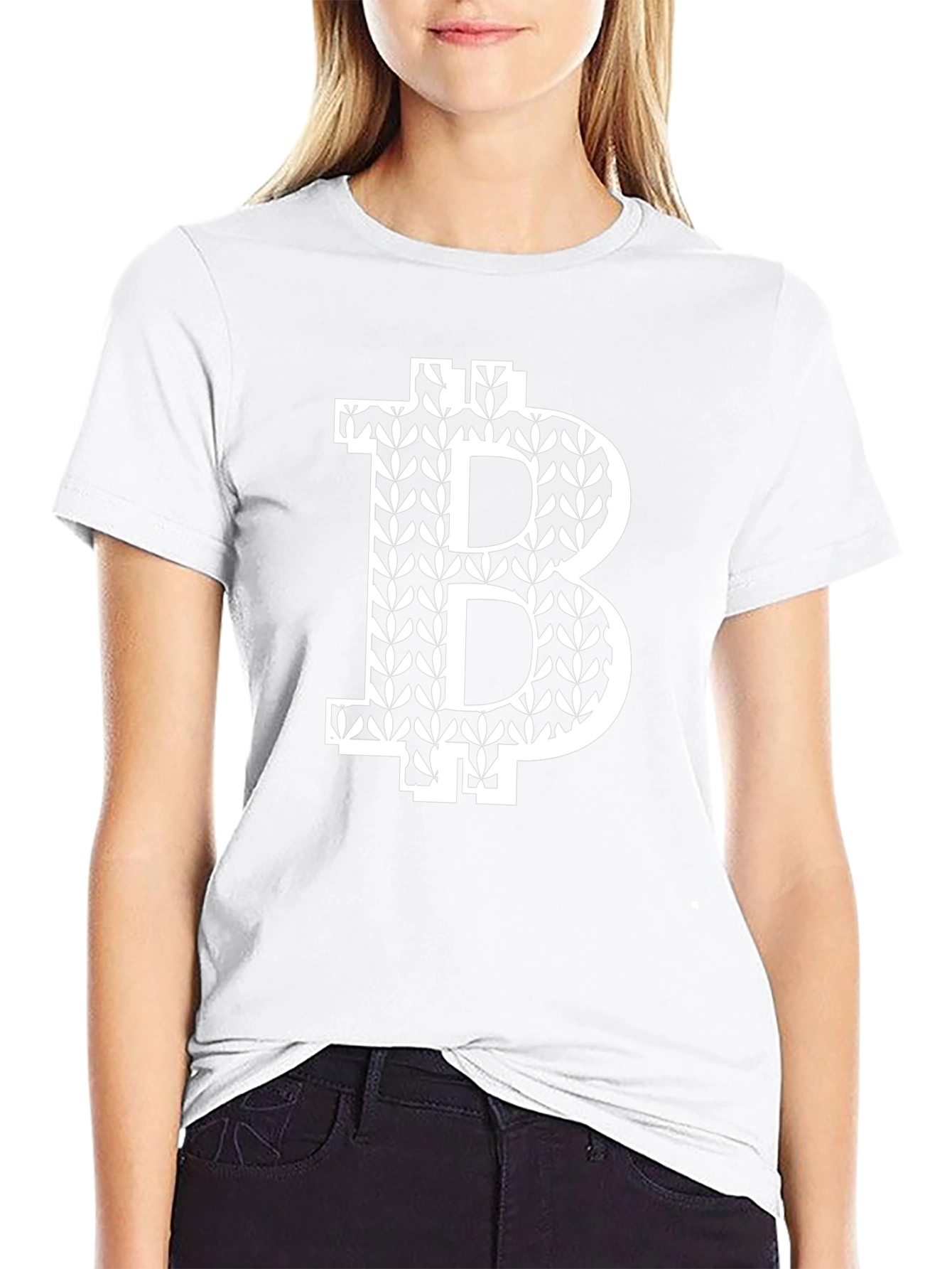 Bitcoin Leaf Pattern Black T-Shirt