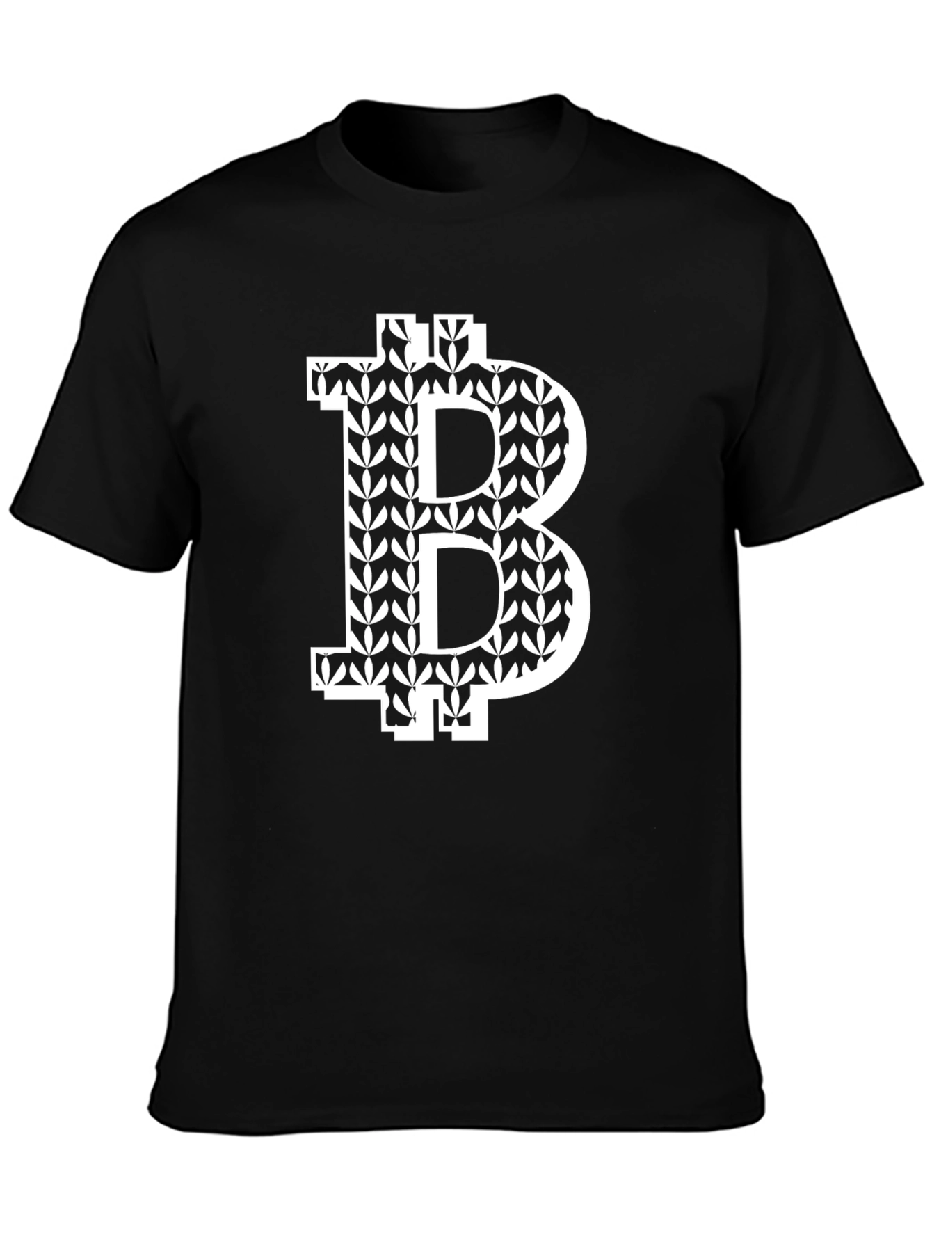 Bitcoin Leaf Pattern Black T-Shirt