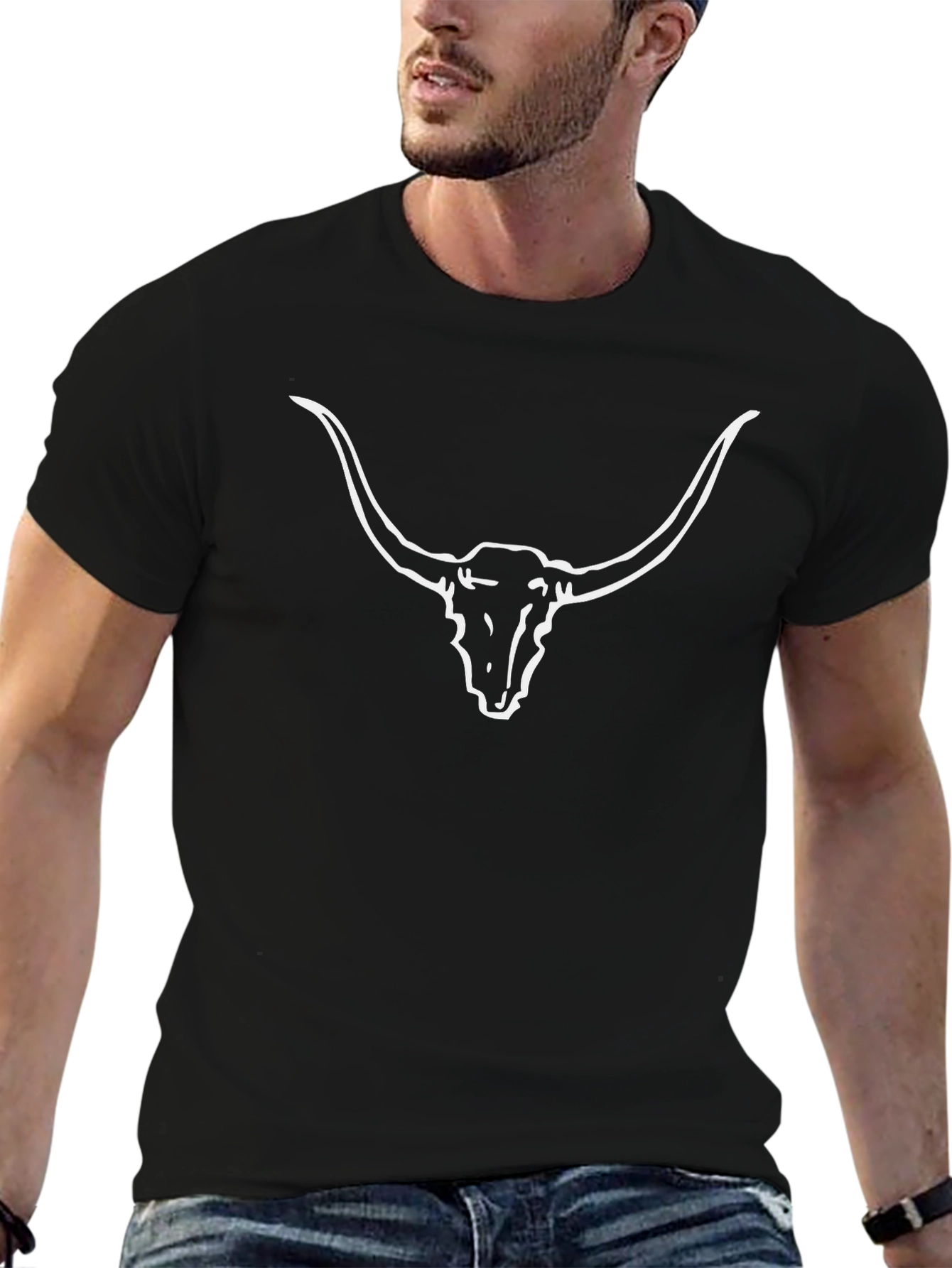 Texas Longhorn Skull Graphic Tee - Black