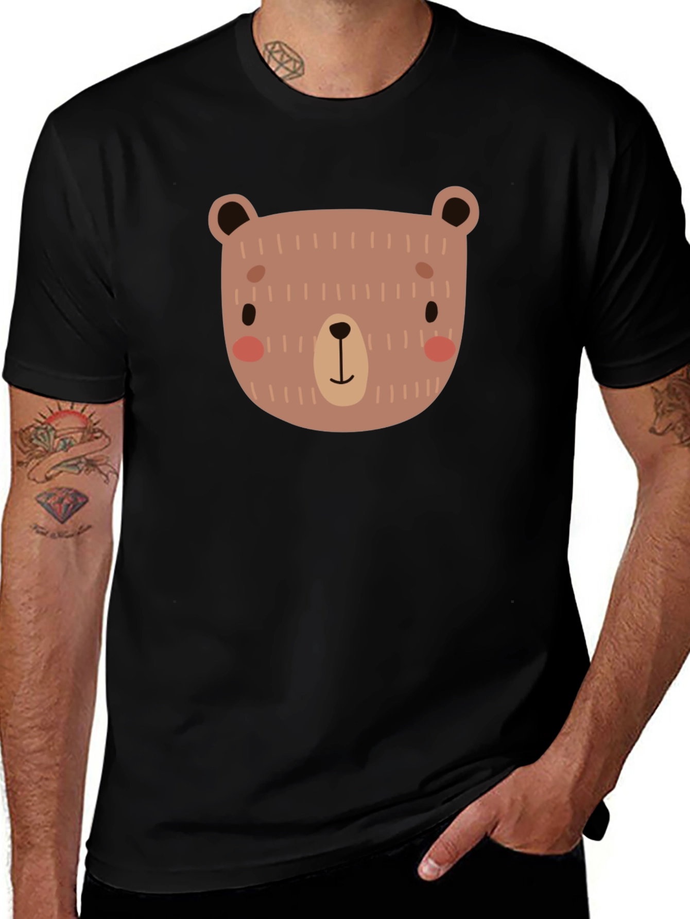 Cute Bear Graphic Black T-Shirt