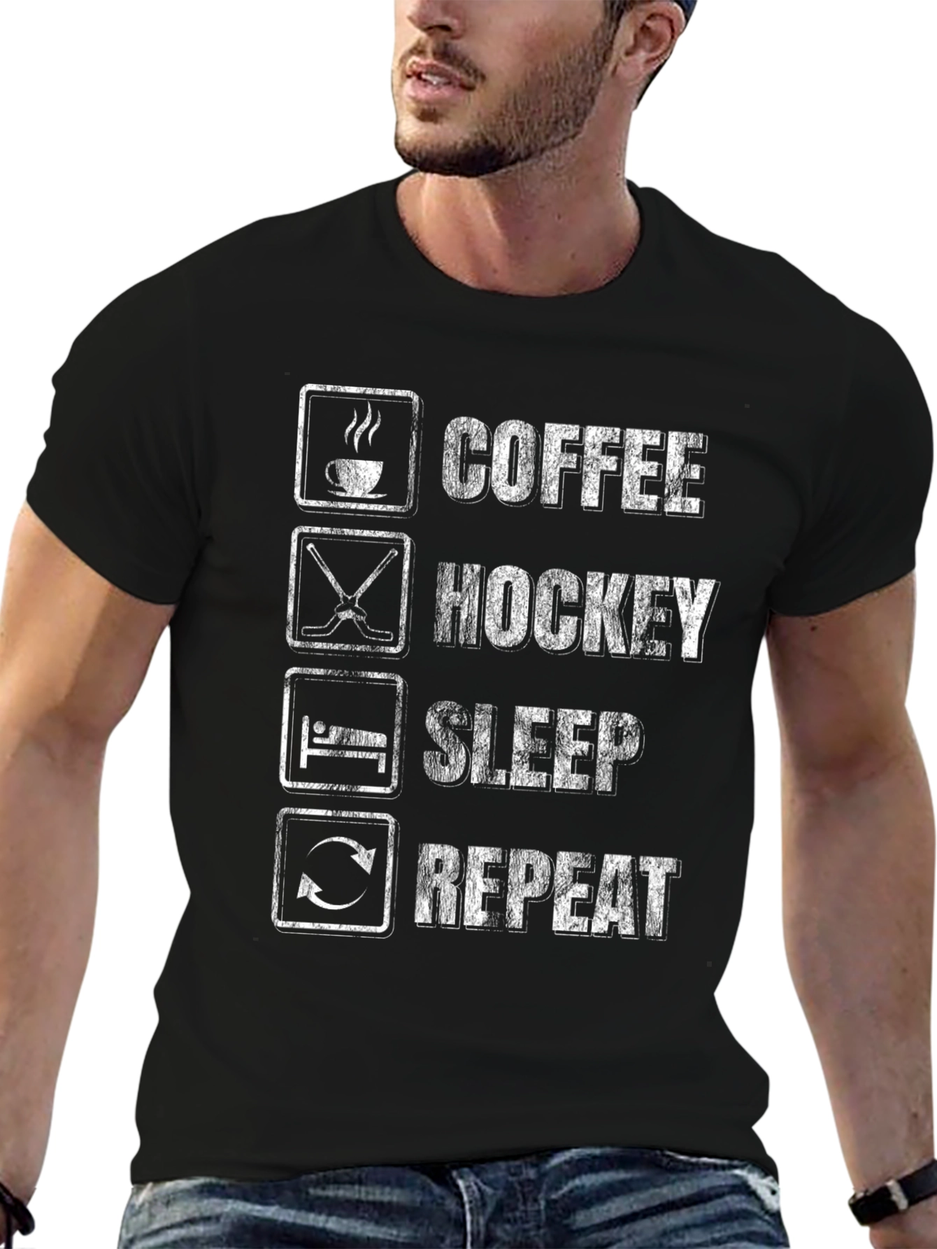 Coffee Hockey Sleep Repeat Graphic T-Shirt