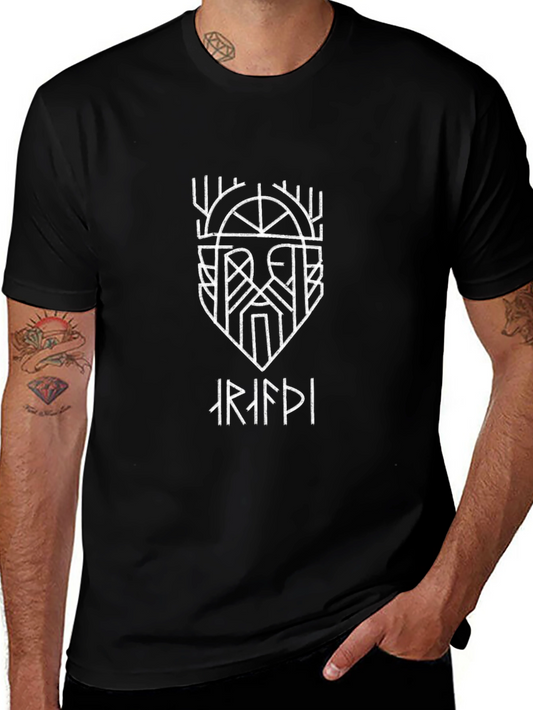 Abstract Viking Graphic Print Black T-Shirt