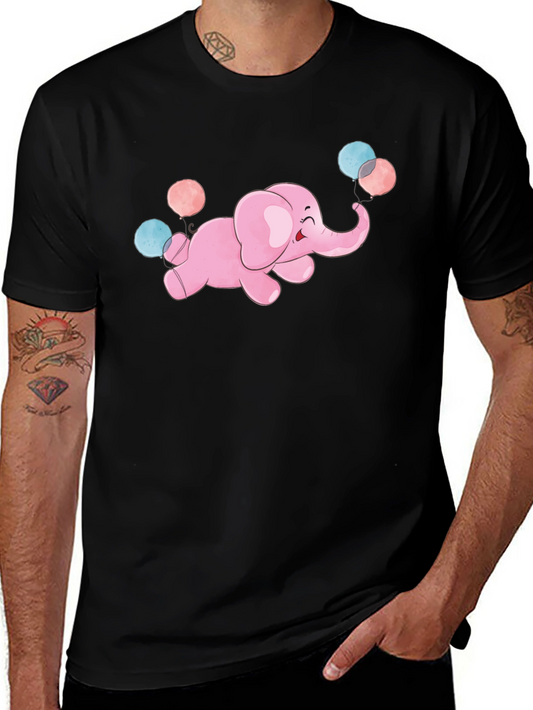 Cute Elephant Balloons Graphic Tee - Black
