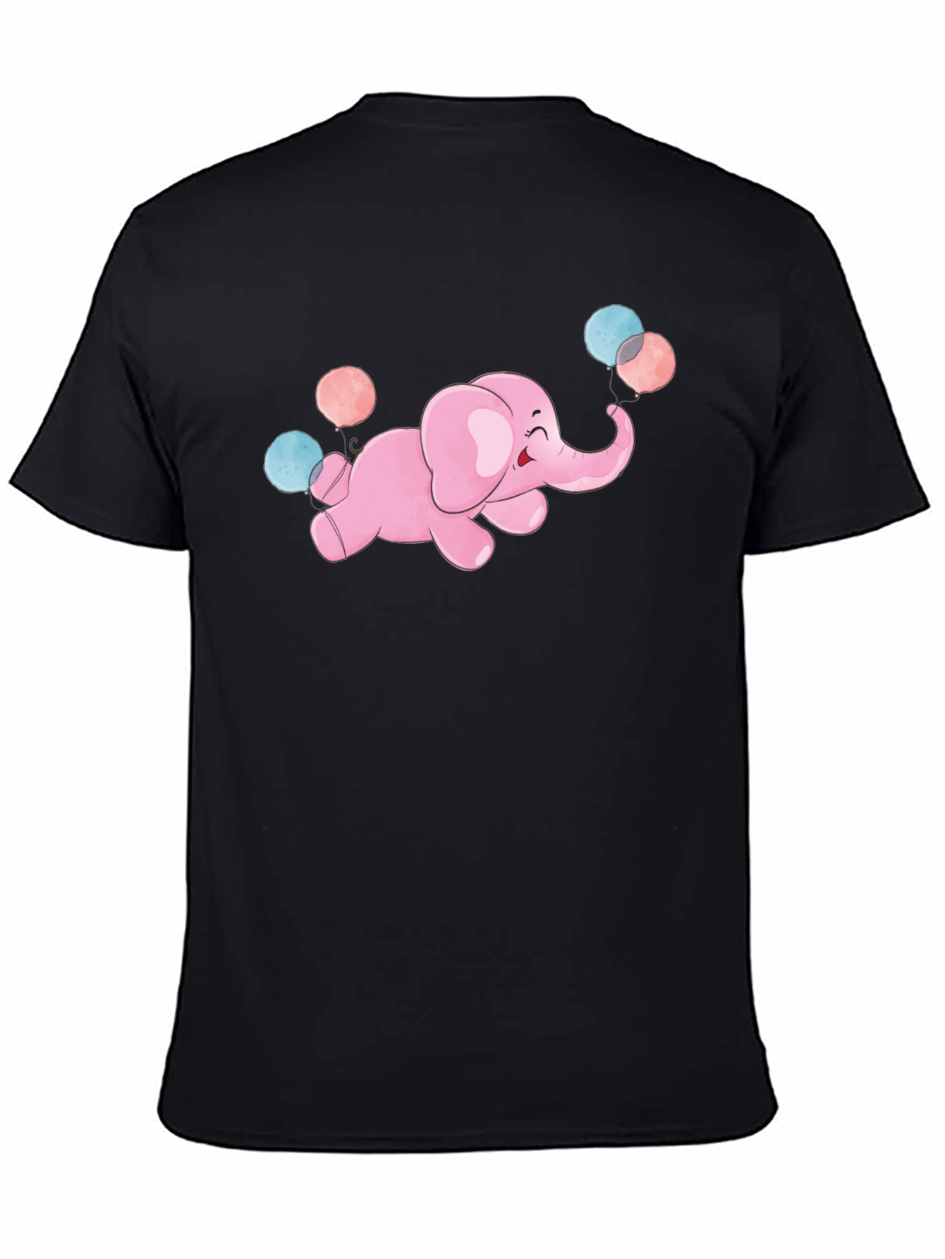 Cute Elephant Balloons Graphic Tee - Black