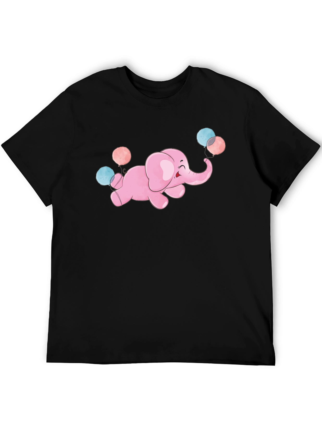 Cute Elephant Balloons Graphic Tee - Black