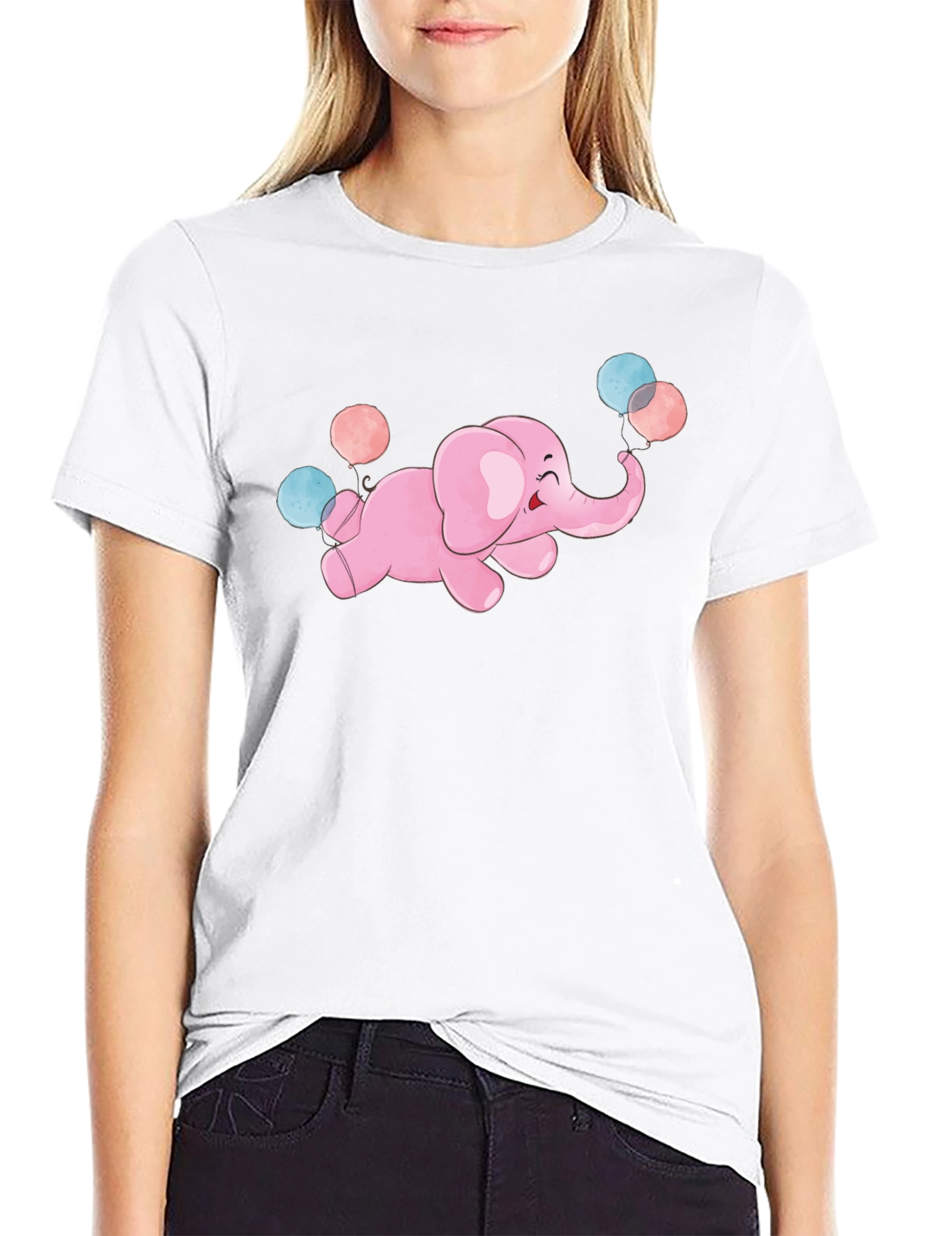 Cute Elephant Balloons Graphic Tee - Black