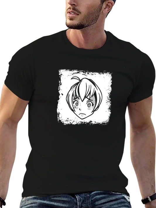 Anime Girl Graphic Tee - Black Cotton Casual Shirt