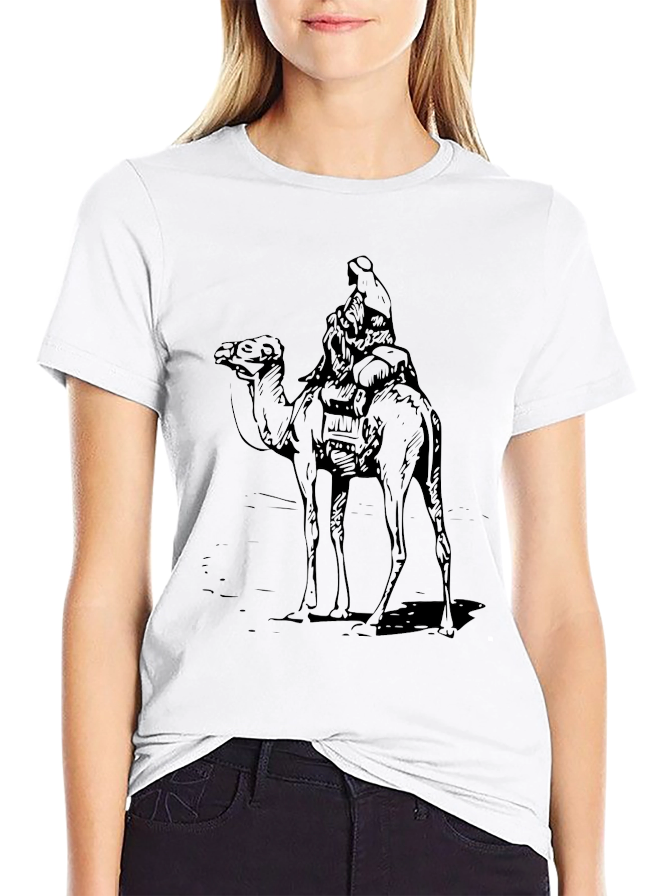 Camel Rider Graphic Tee - Black Cotton T-Shirt