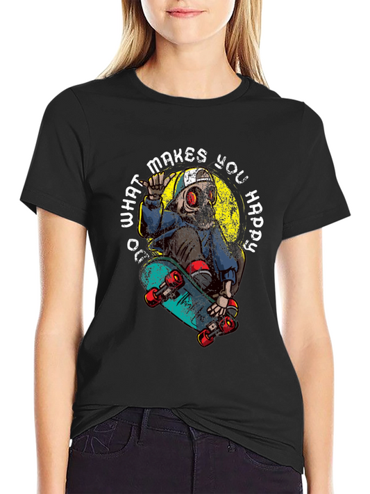 Skateboard Skull Graphic T-Shirt - Do What Makes You Happy