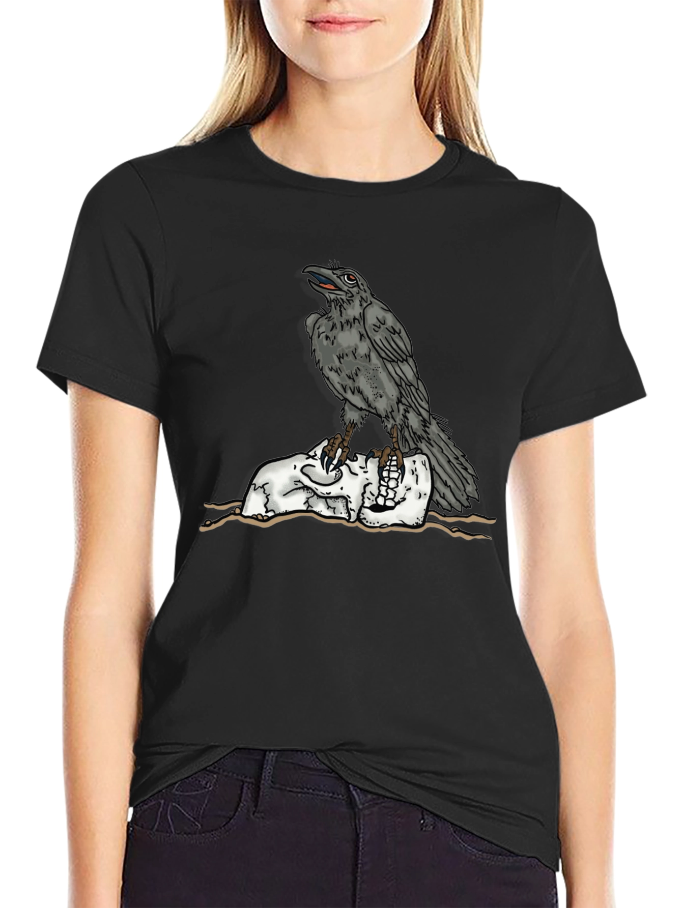 Raven Skull Graphic Tee - Mens Black T-Shirt