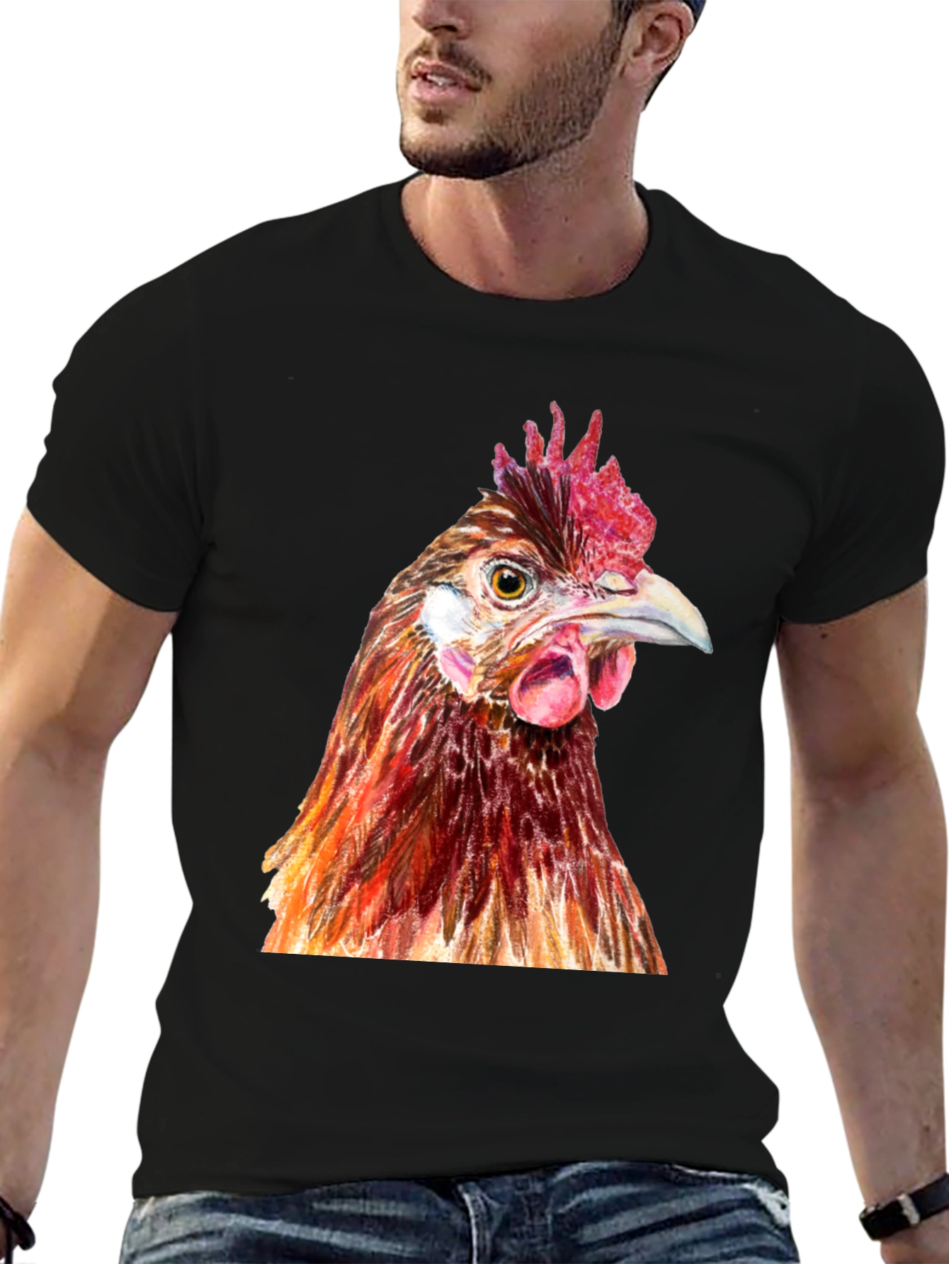 Chicken Graphic Tee - Black Cotton T-Shirt