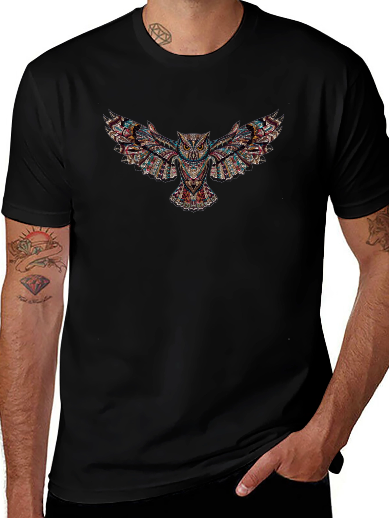 Aztec Owl Graphic Black T-Shirt