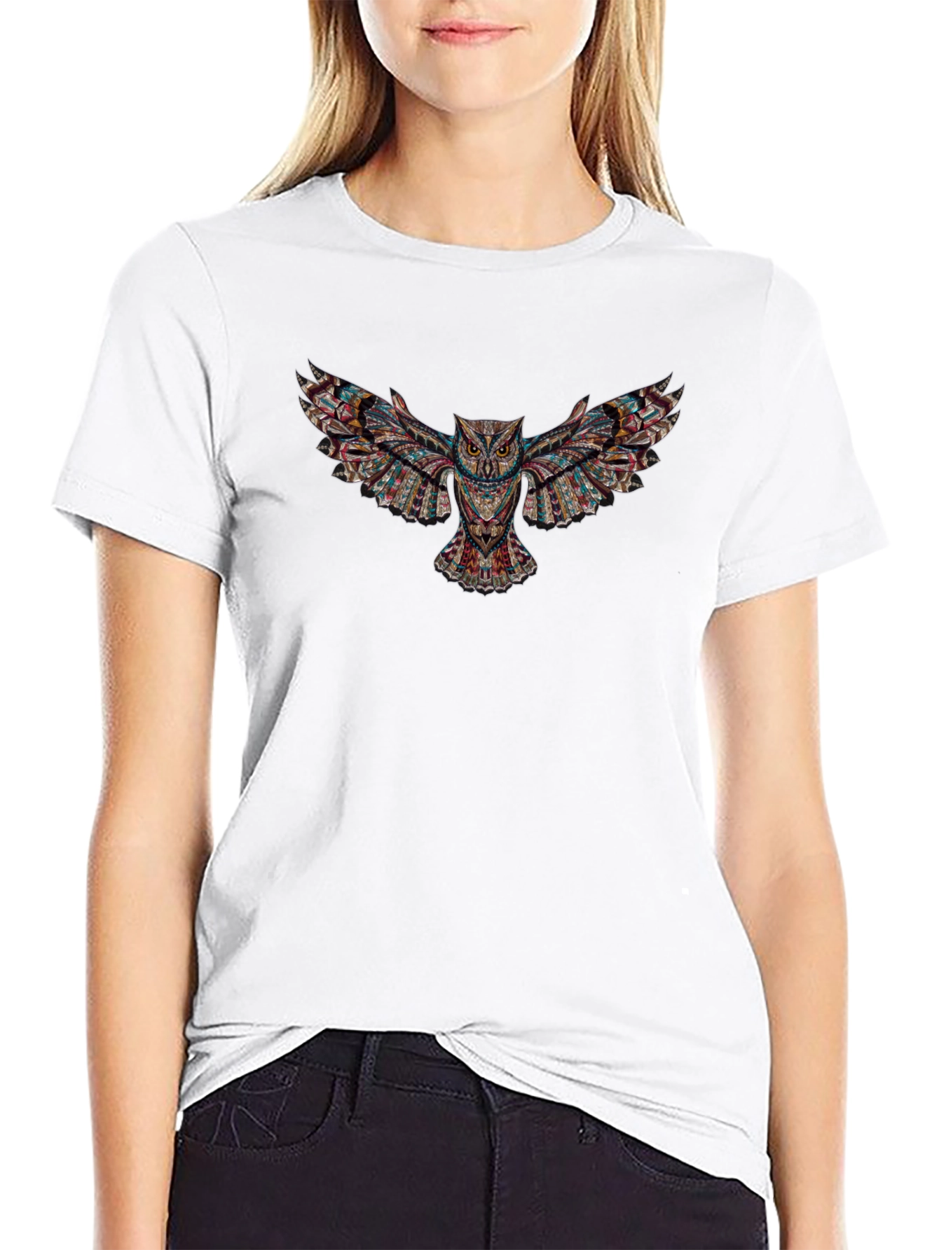 Aztec Owl Graphic Black T-Shirt