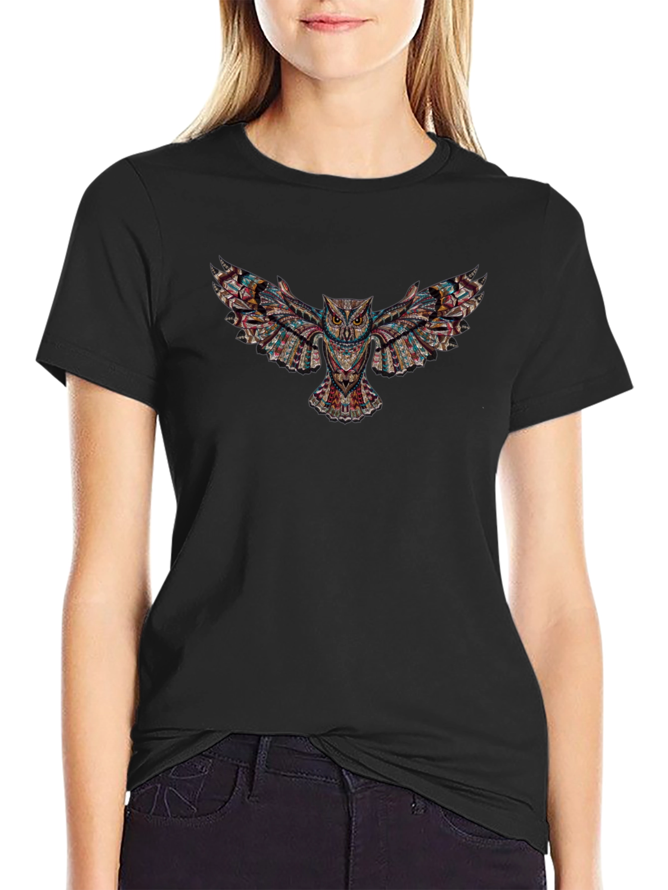 Aztec Owl Graphic Black T-Shirt