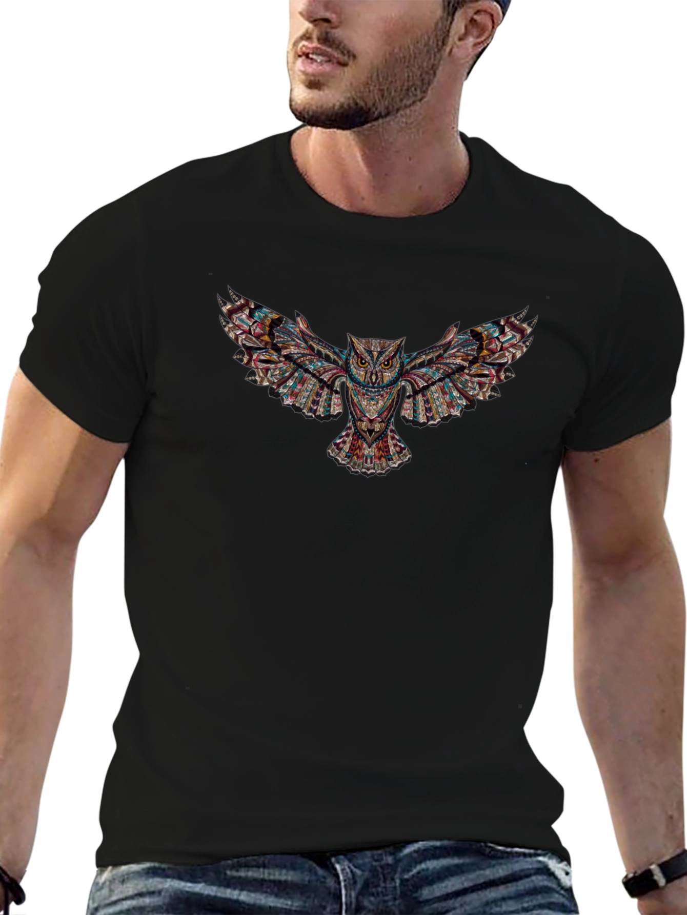 Aztec Owl Graphic Black T-Shirt