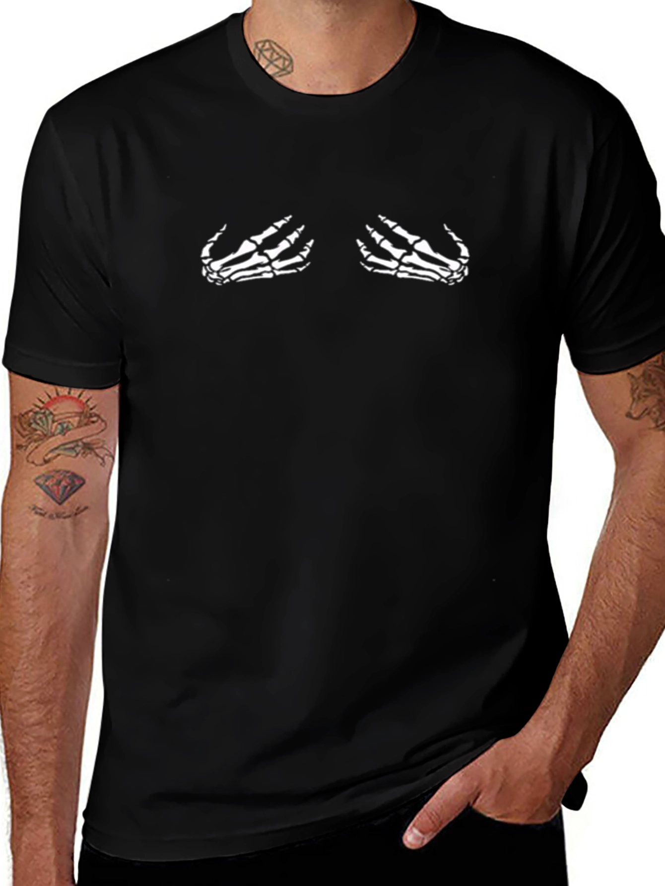 Skeleton Hands Black Tee - Funny Graphic Novelty Shirt