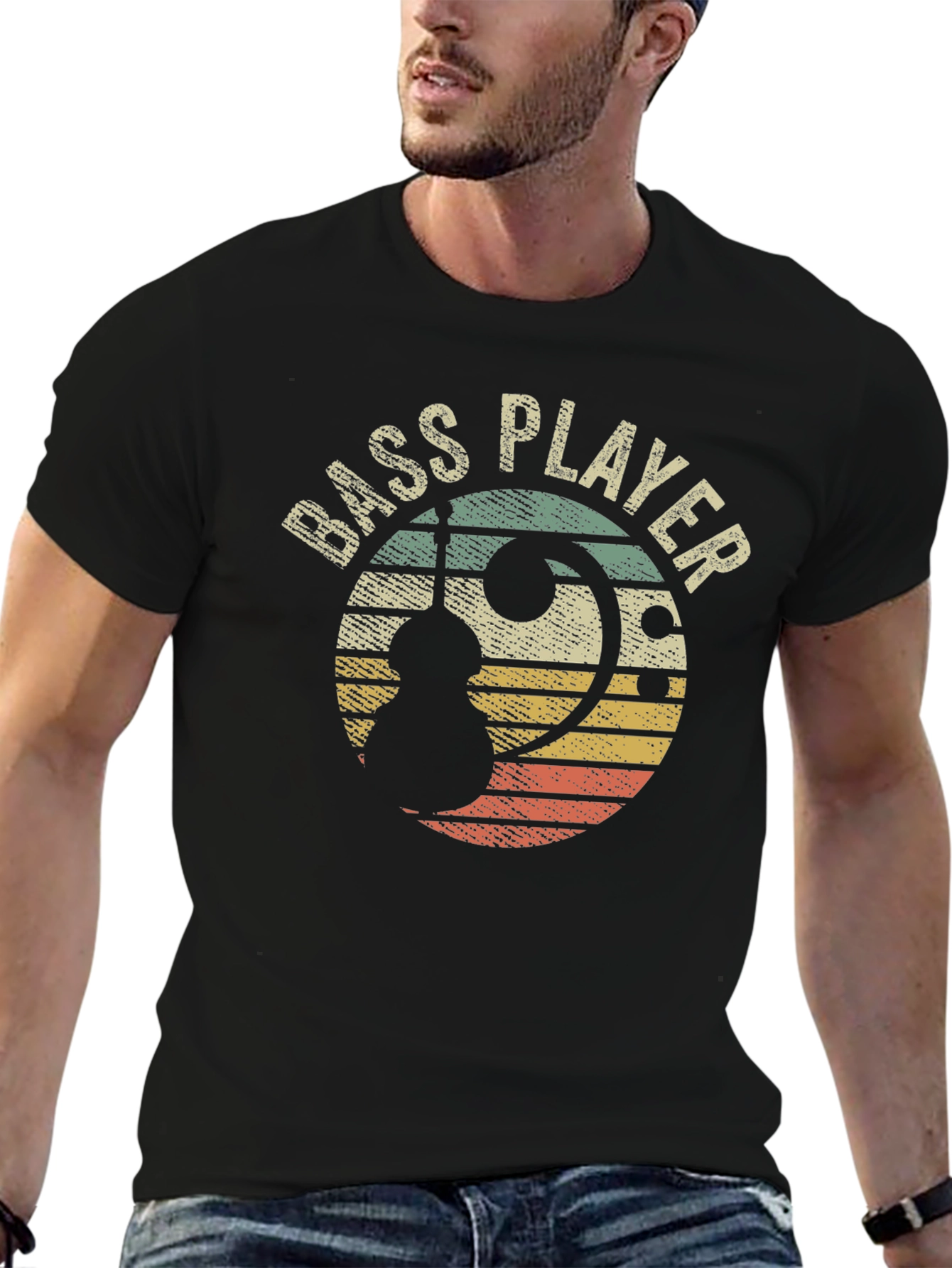 Bass Player Retro Sunset Graphic Tee - Musician T-Shirt
