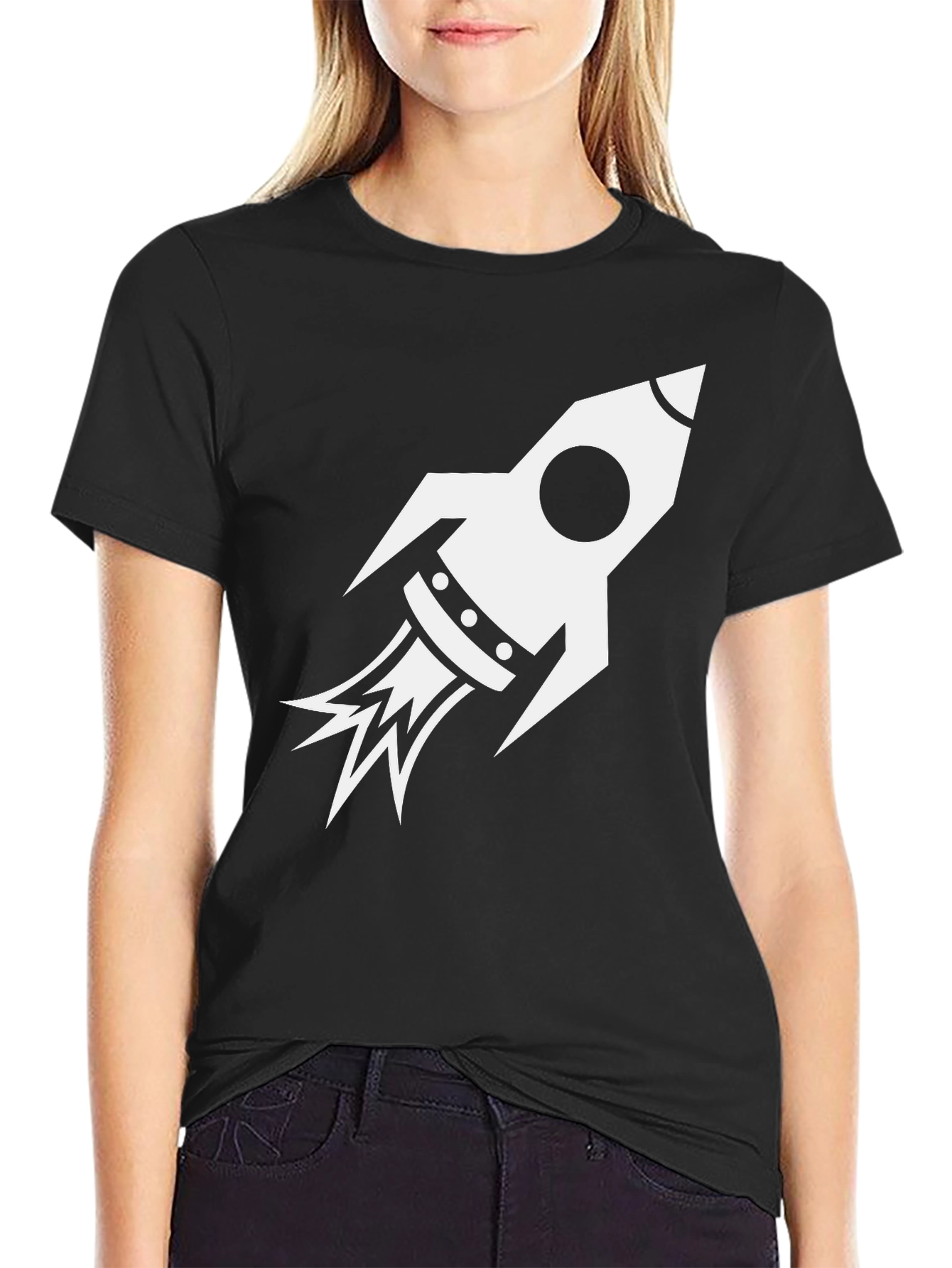 Rocket Graphic Black Tee - Blast Off in Style!