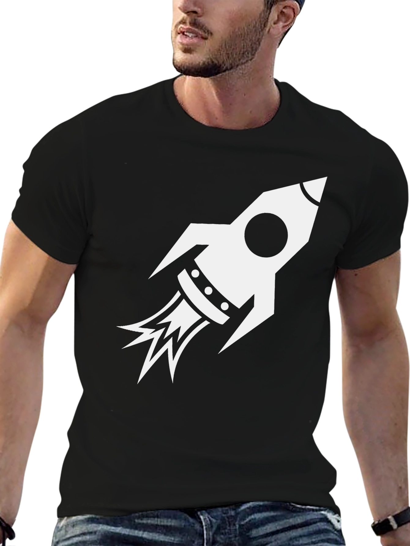 Rocket Graphic Black Tee - Blast Off in Style!