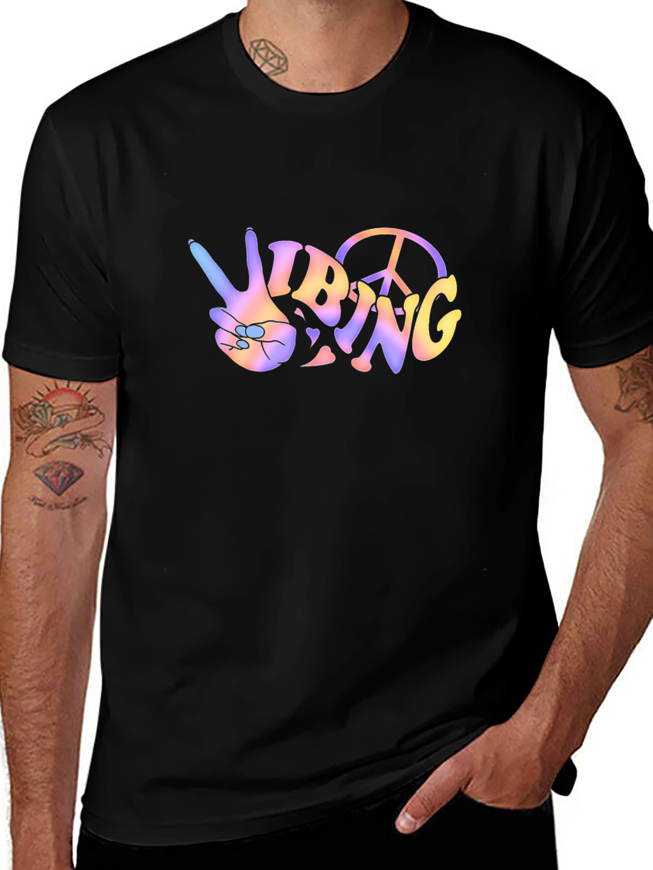 Vibing Peace Sign Black T-Shirt
