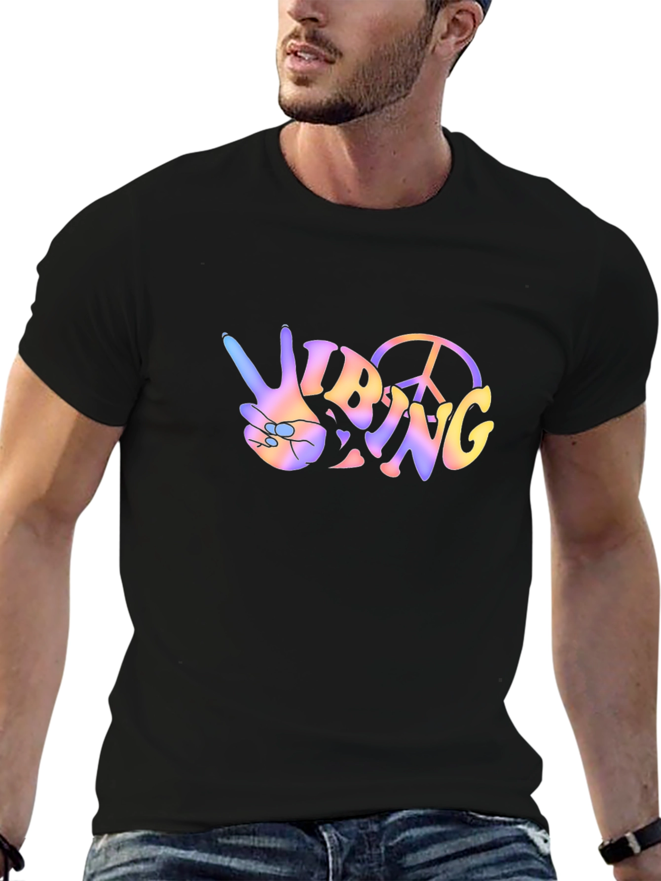 Vibing Peace Sign Black T-Shirt