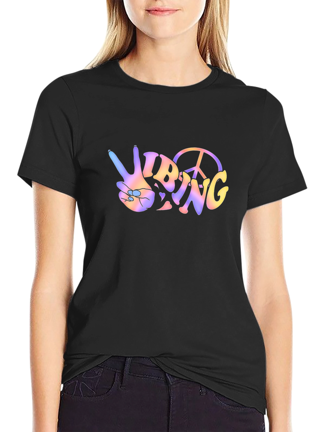 Vibing Peace Sign Black T-Shirt