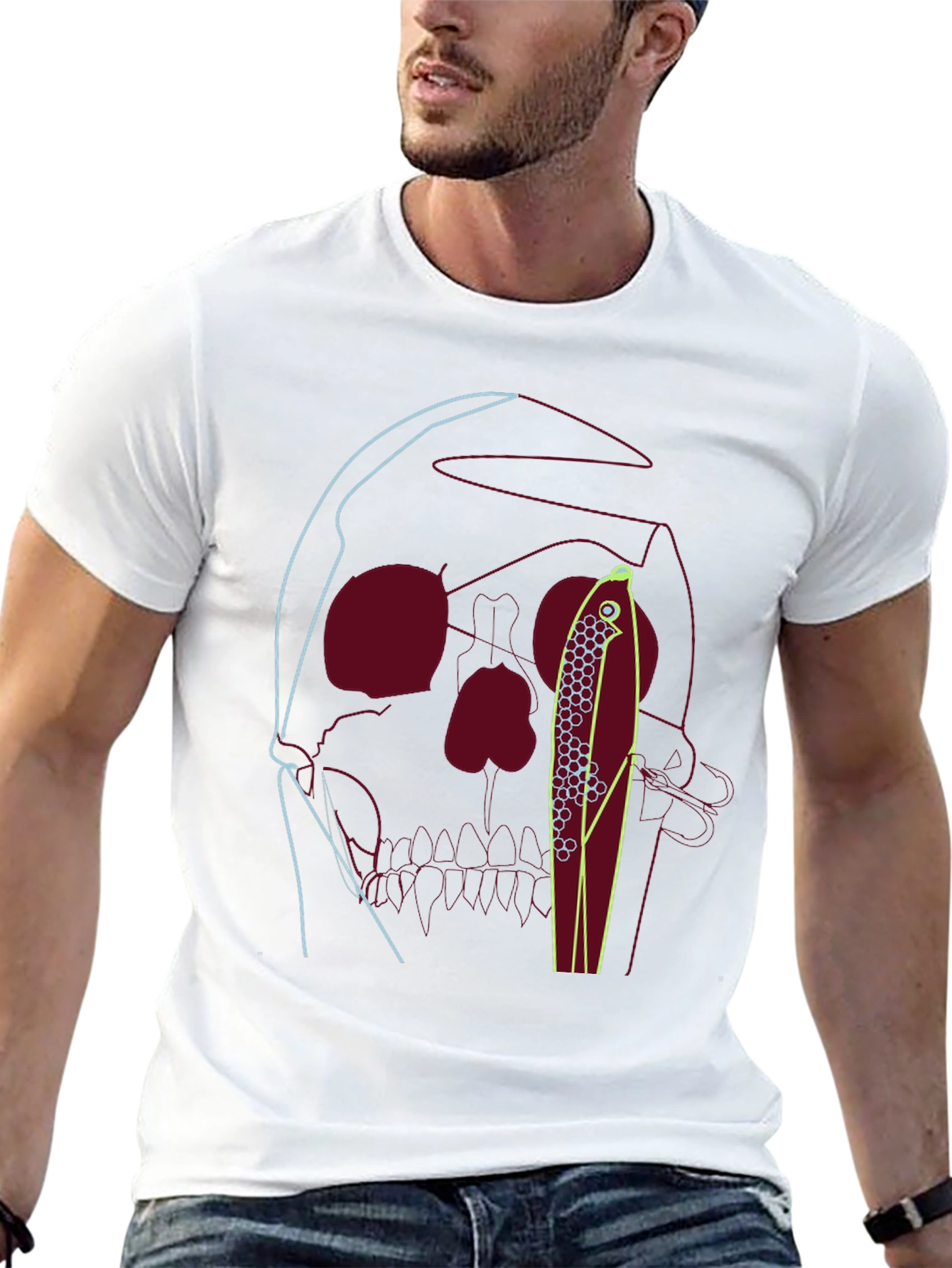 Skull & Fishing Lure Graphic Tee - Unique Design