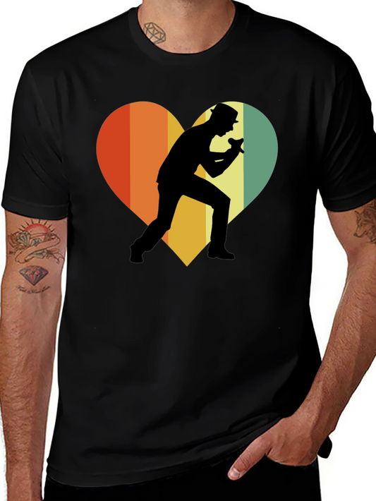 Retro Singer Heart T-Shirt - Black