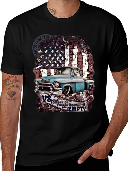 Vintage Truck American Flag Graphic T-Shirt