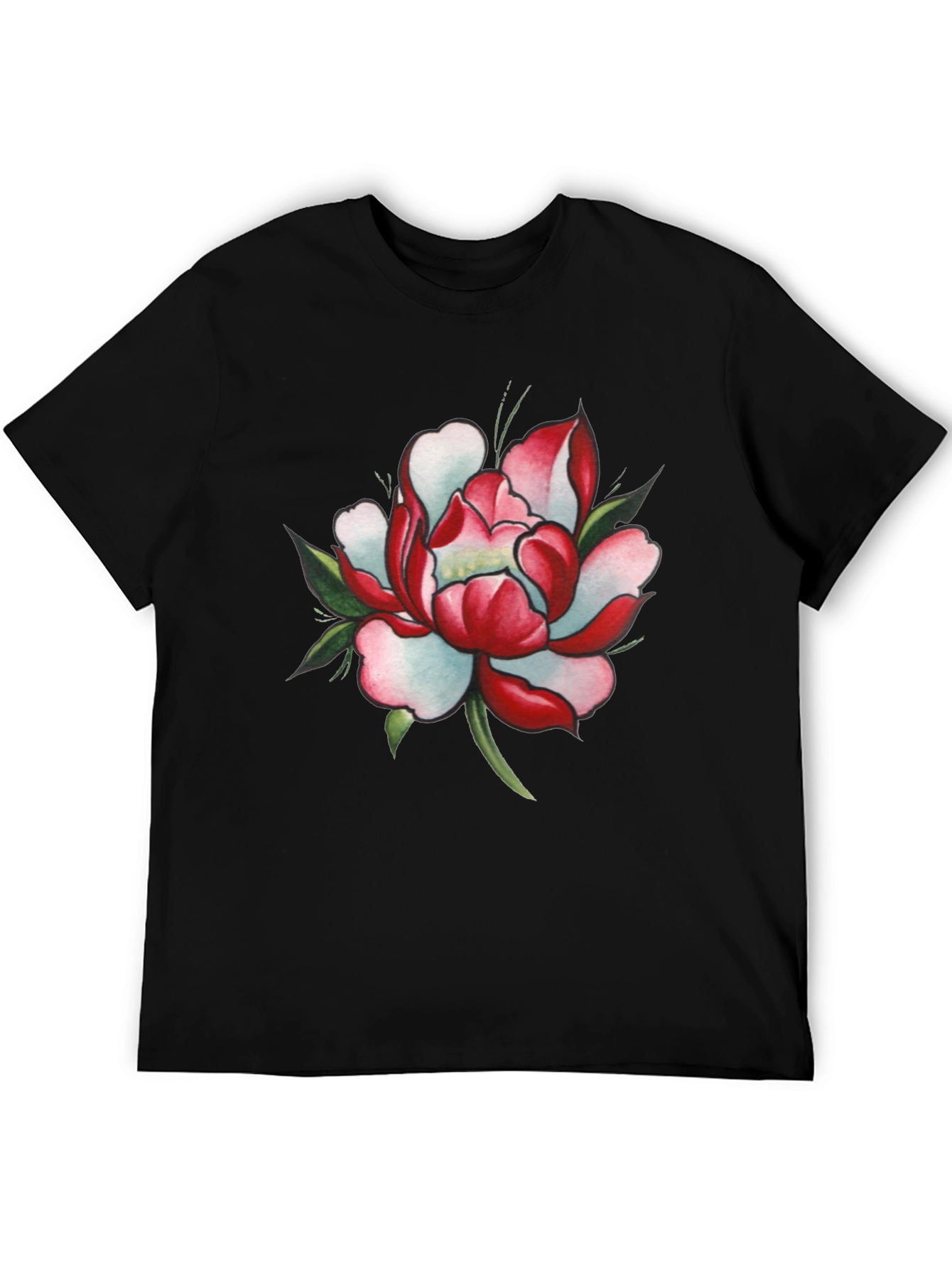 Black T-Shirt with Floral Design