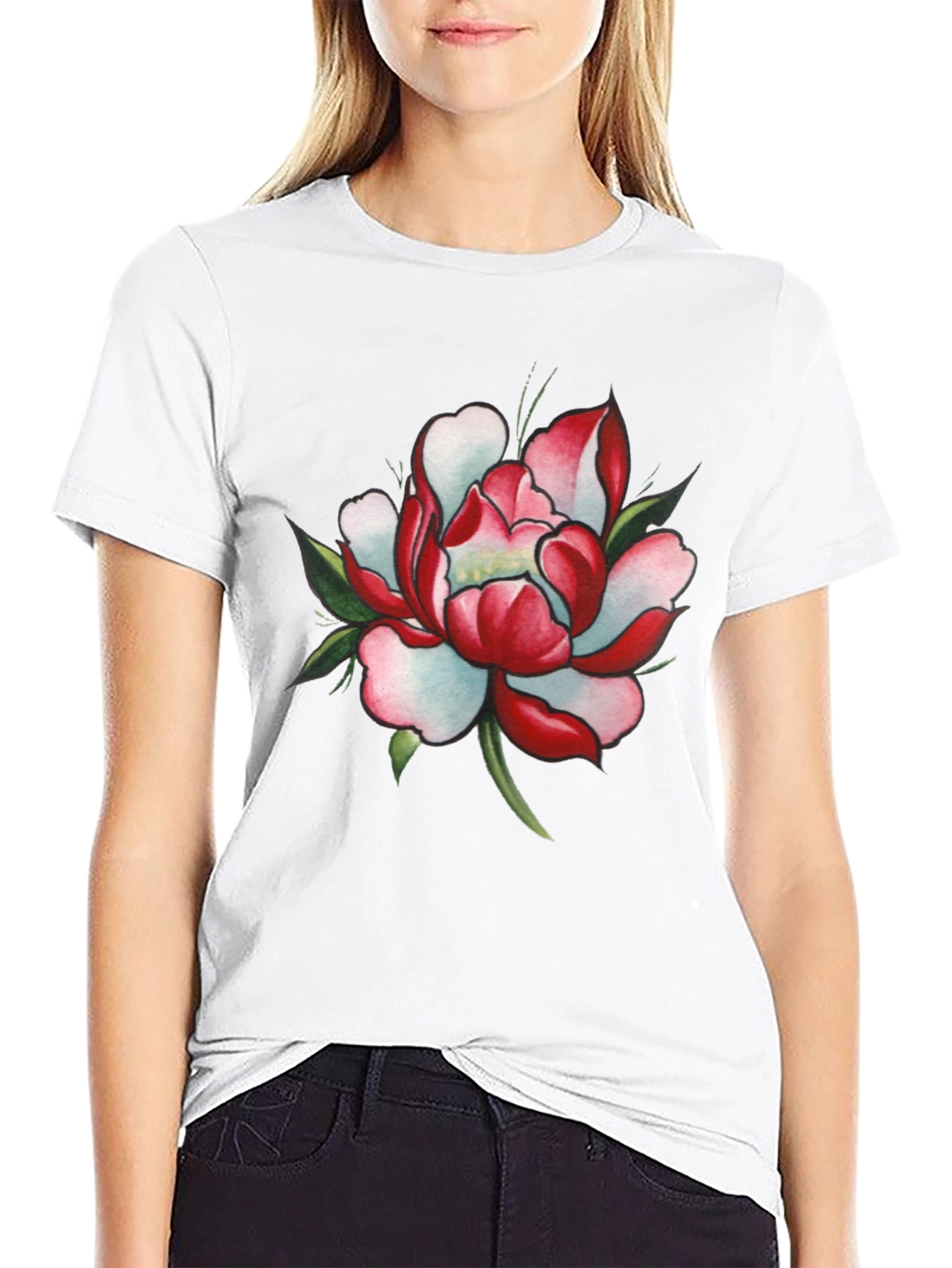Black T-Shirt with Floral Design