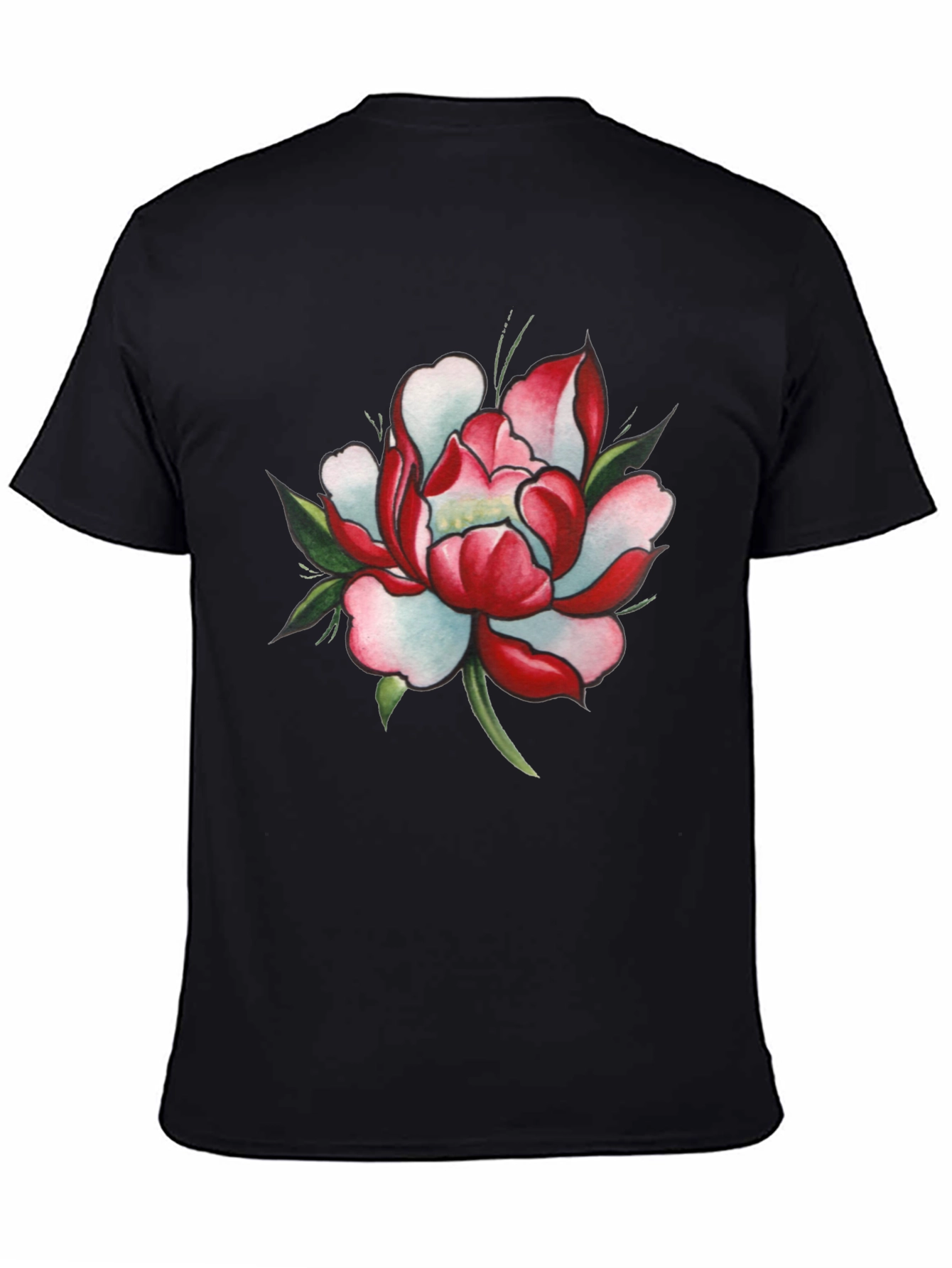 Black T-Shirt with Floral Design