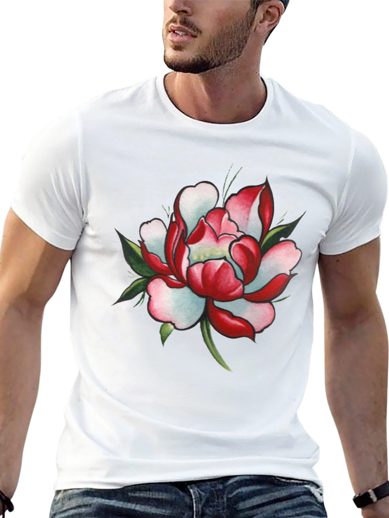 Black T-Shirt with Floral Design