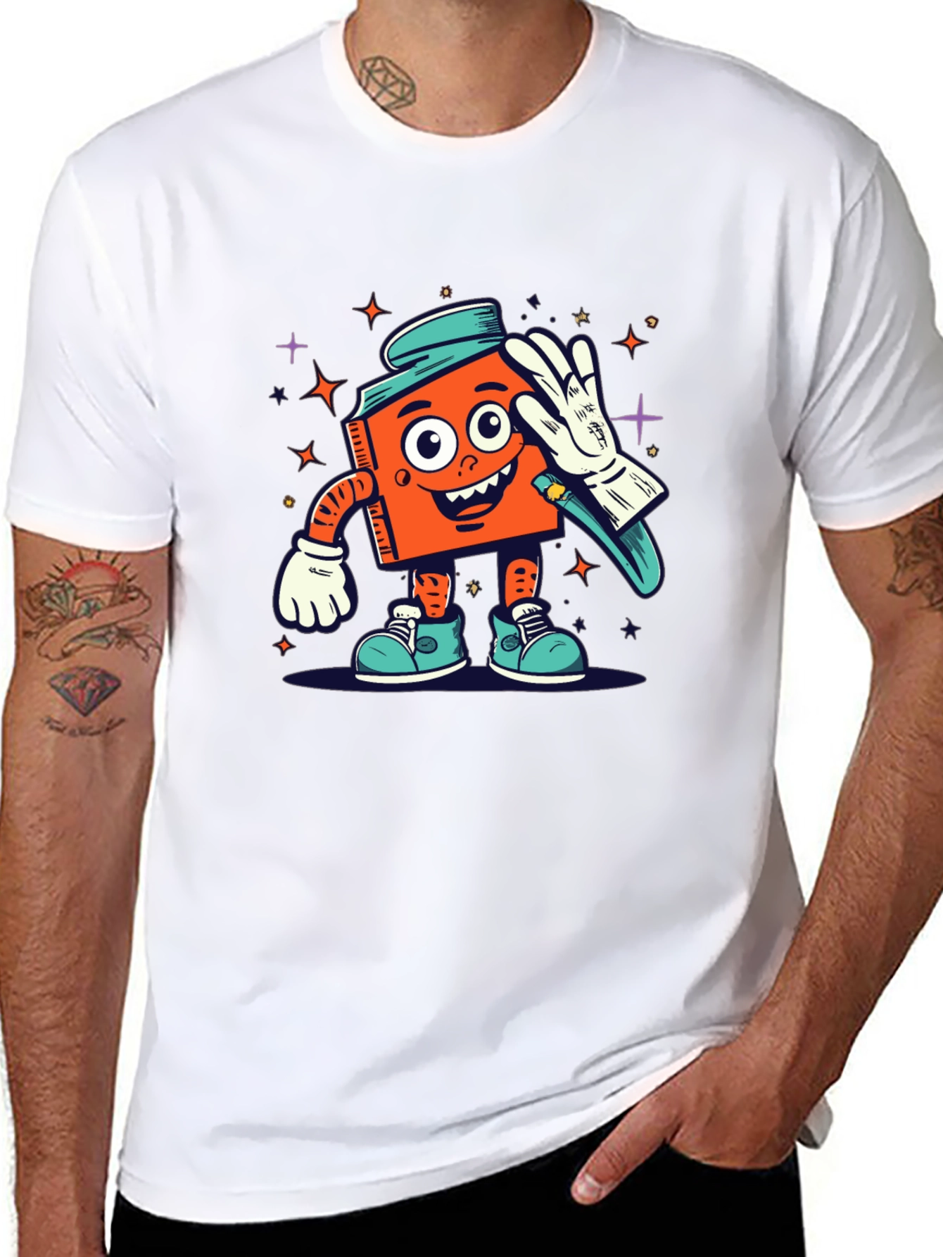 Cartoon Character Graphic Tee - Black