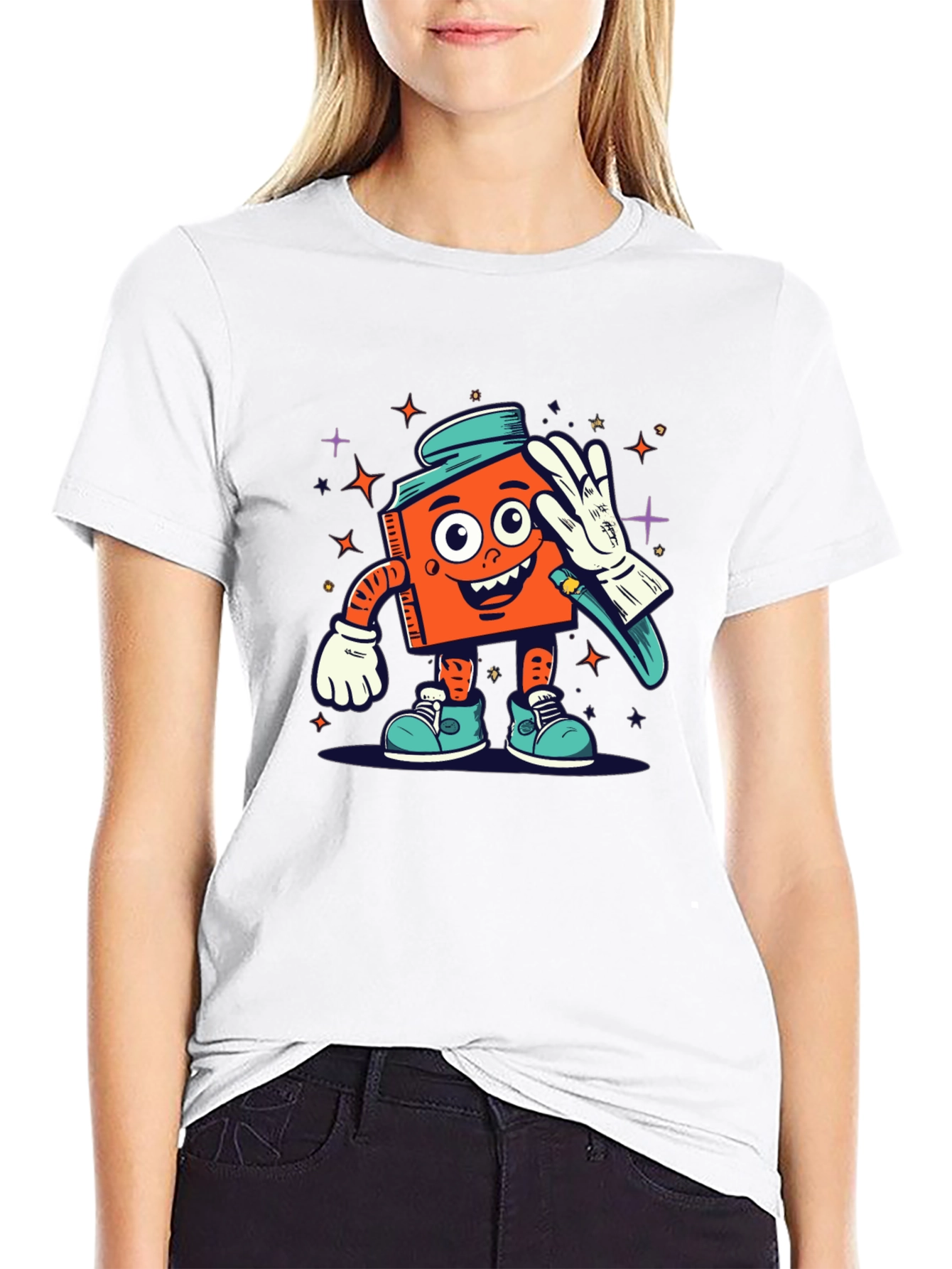 Cartoon Character Graphic Tee - Black