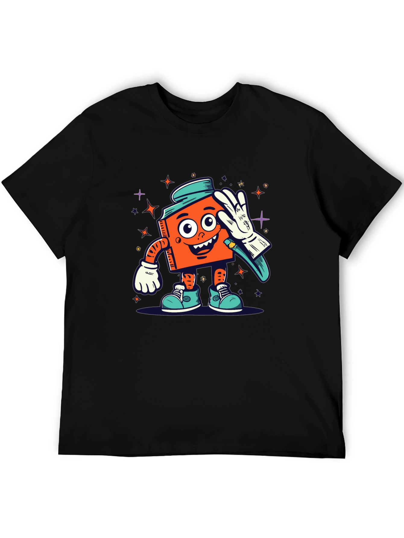 Cartoon Character Graphic Tee - Black