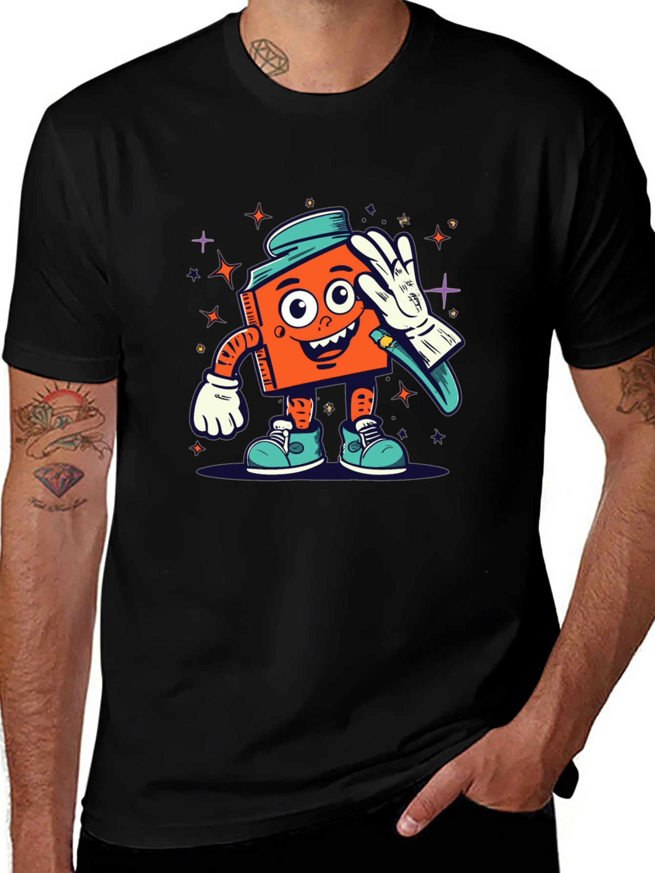 Cartoon Character Graphic Tee - Black